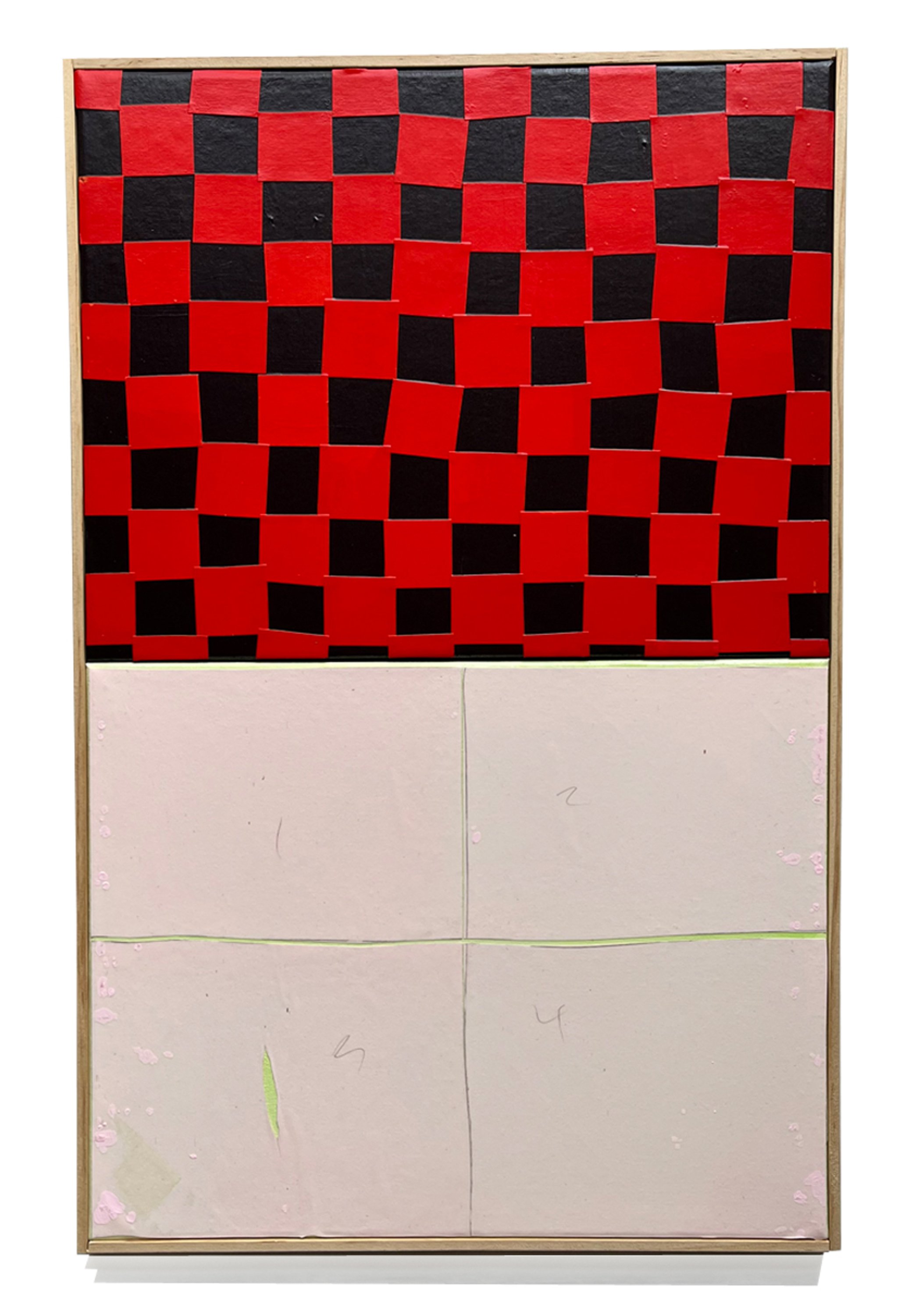 Untitled Screen (Intersection), 2023 18 x 12 inches overall Acrylic, gouache, paper and graphite on canvas panels housed in artist frame