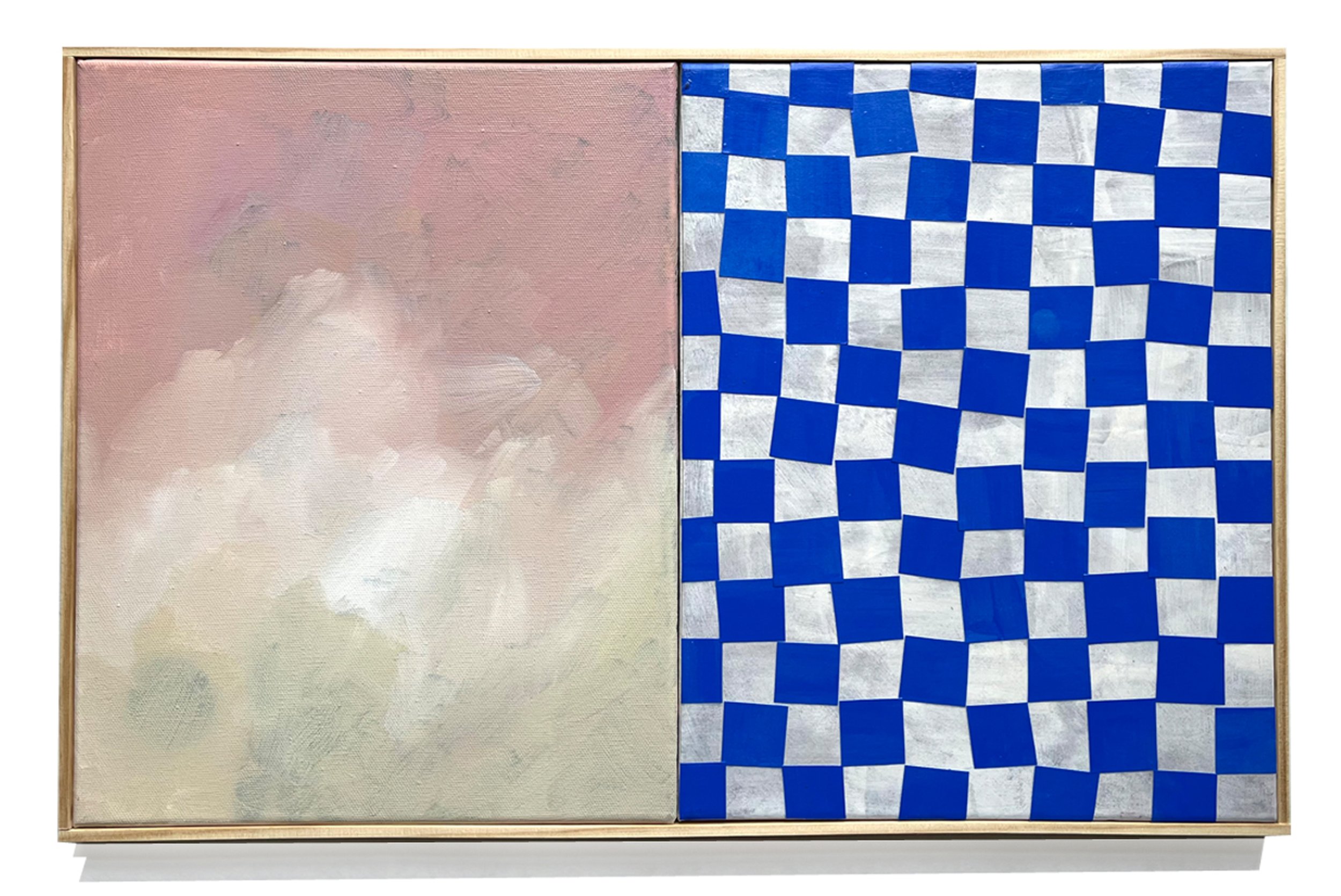 Untitled Screen (Vapor), 2023 12 x 18 inches overall Acrylic, gouache and paper on canvas panels in artist frame