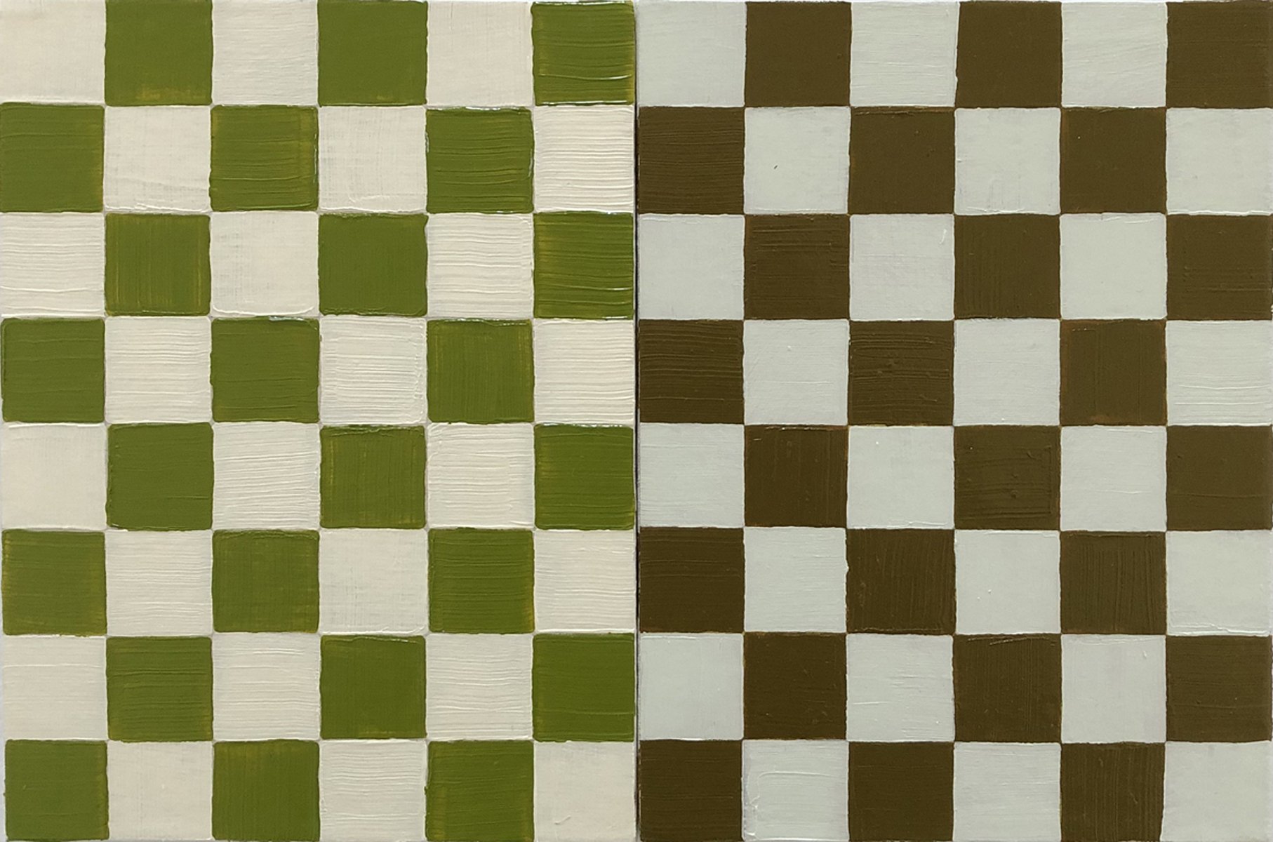 Untitled Checkers XV, 2020 8 x 12 inches overall Acrylic and paper on mounted canvas board panels