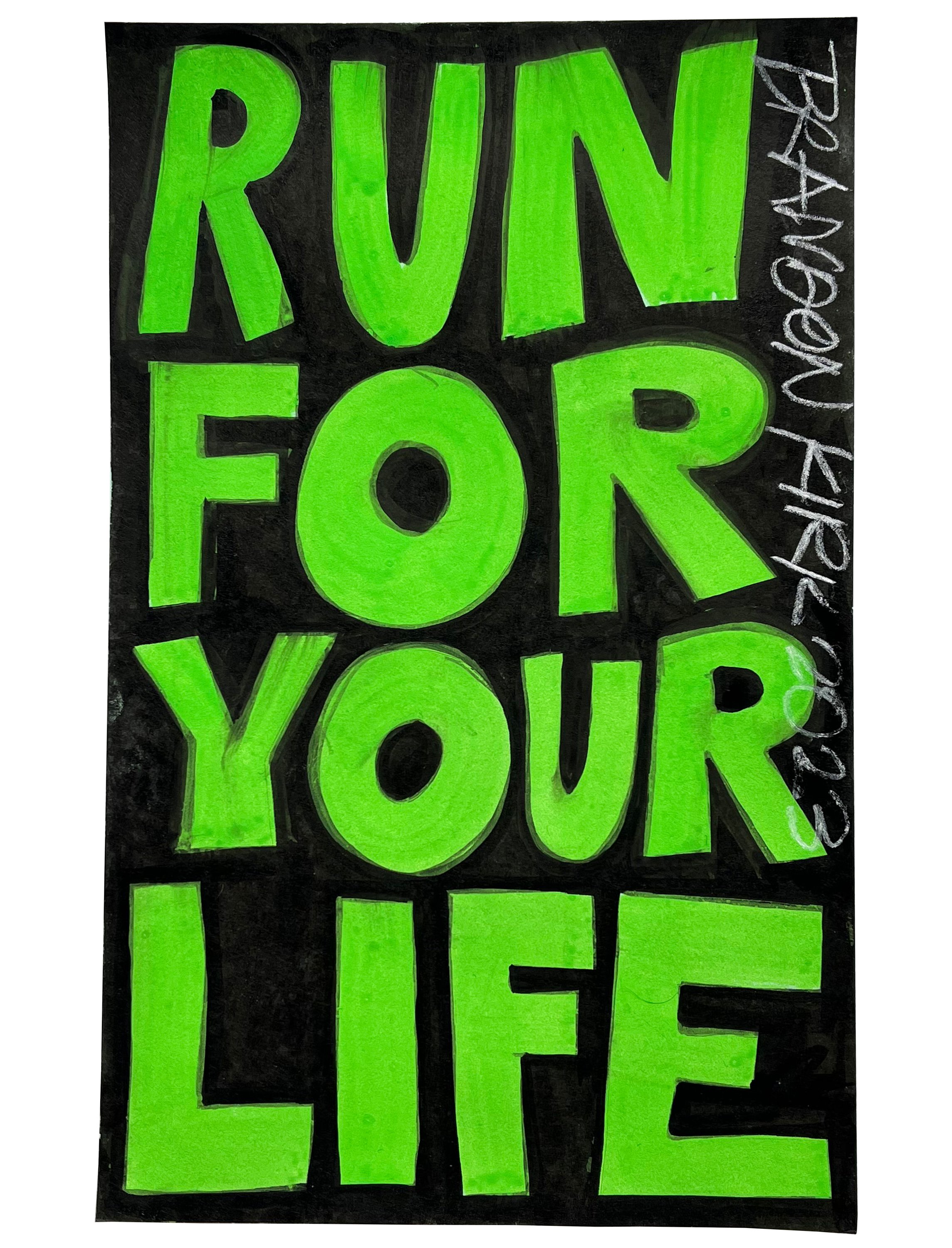 Run For Your Life (2005), 2023 8 x 5 inches Gouache, ink and charcoal on paper
