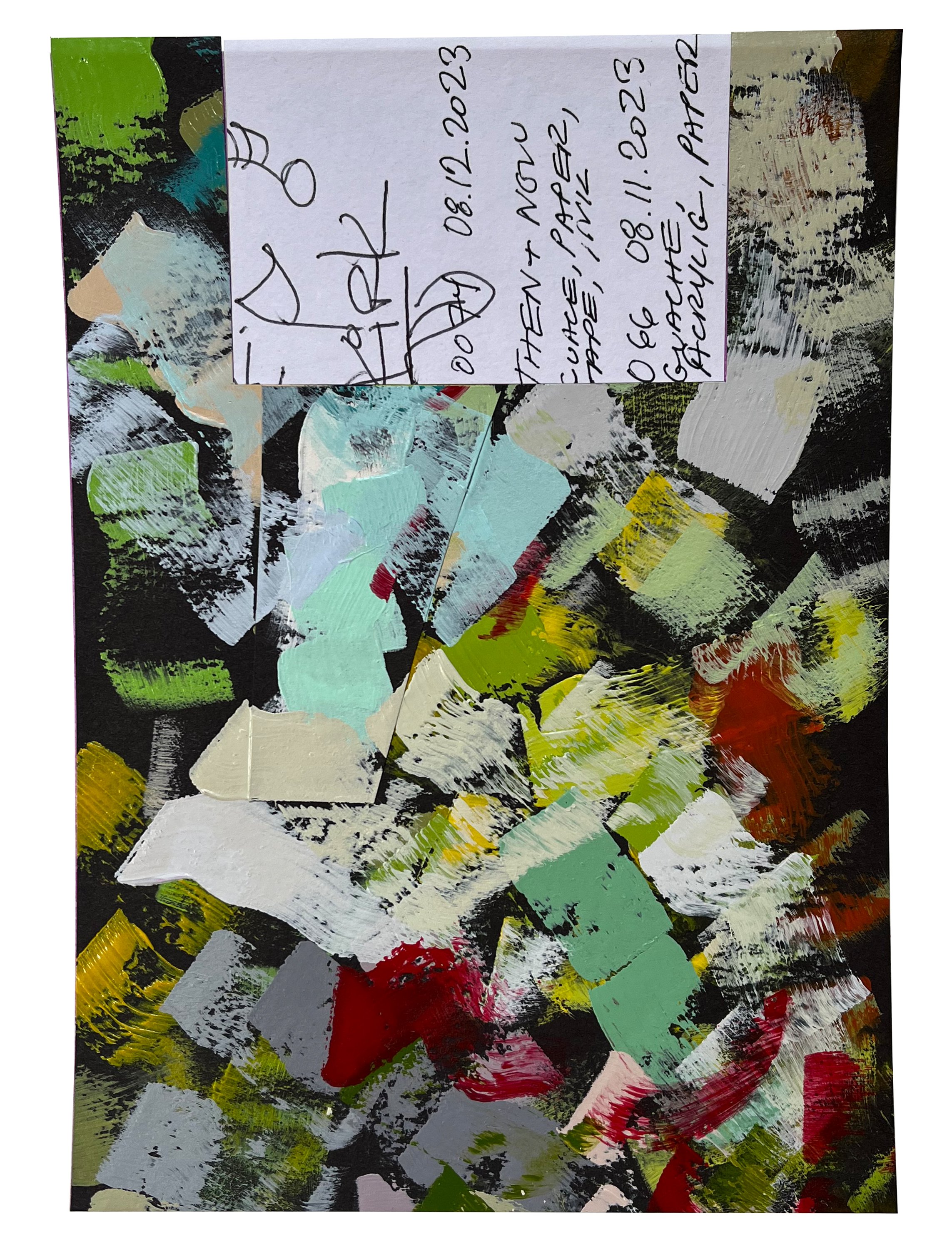 _0083, 08.29.2023 7 x 5 inches Acrylic, ink, pencil and paper on custom printed cardstock