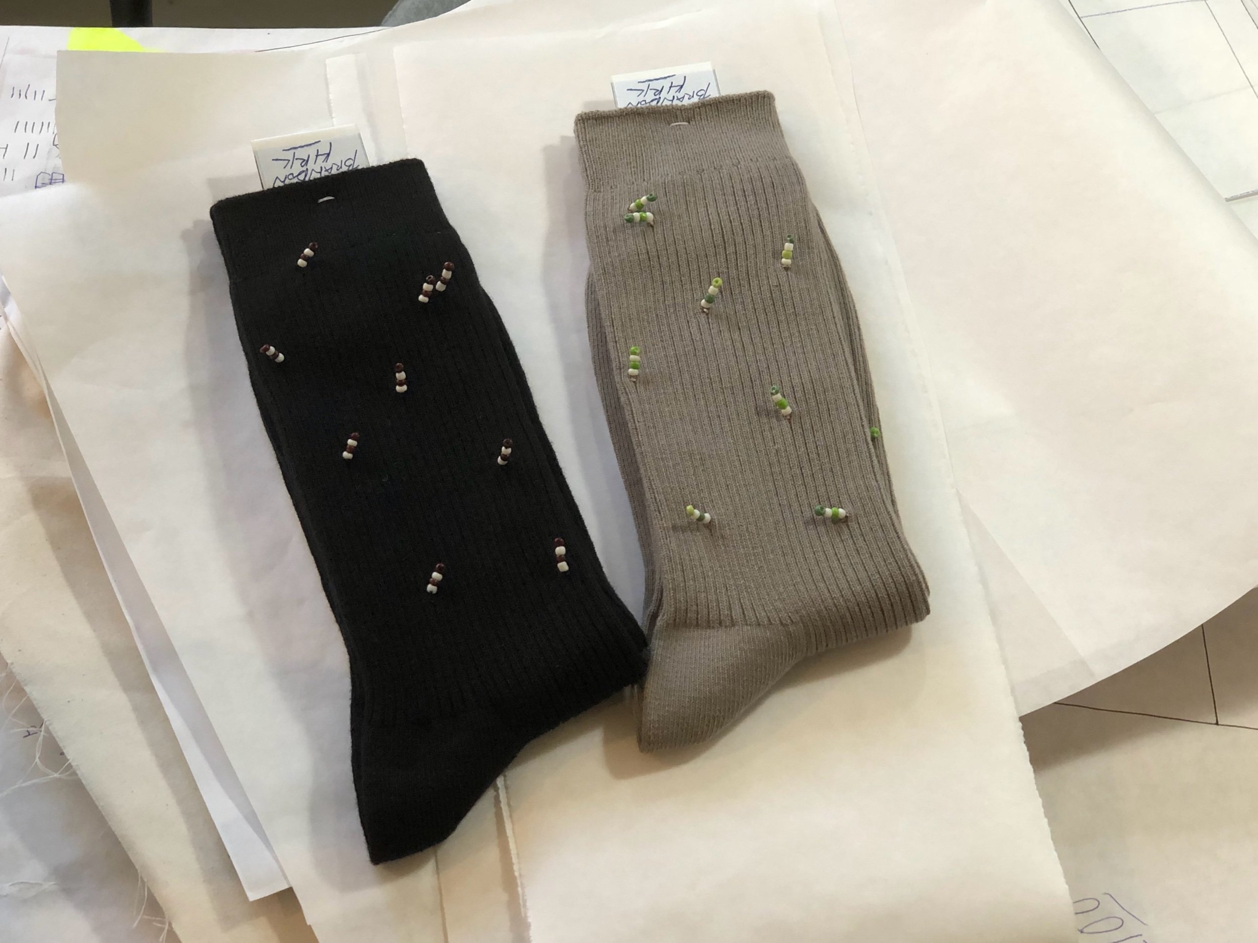 Hand Beaded Socks, 2019 Unique Items Cotton blend with glass seed beads
