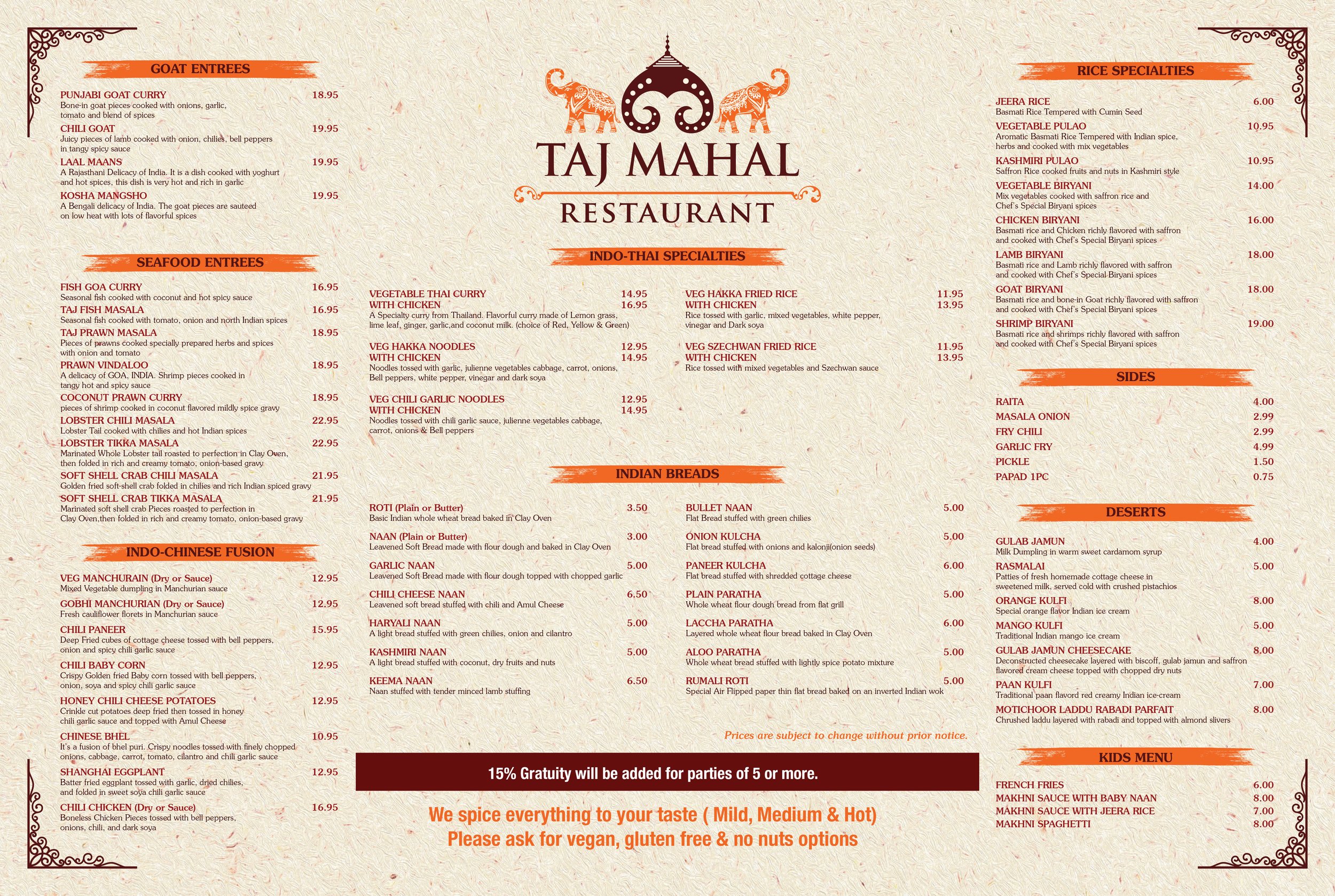 Order TAJ MAHAL INDIAN RESTAURANT & BAR - Dallas, TX Menu Delivery