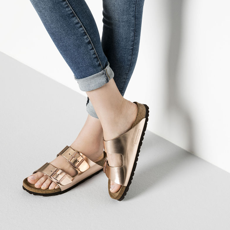 birkenstock metallic copper black sole