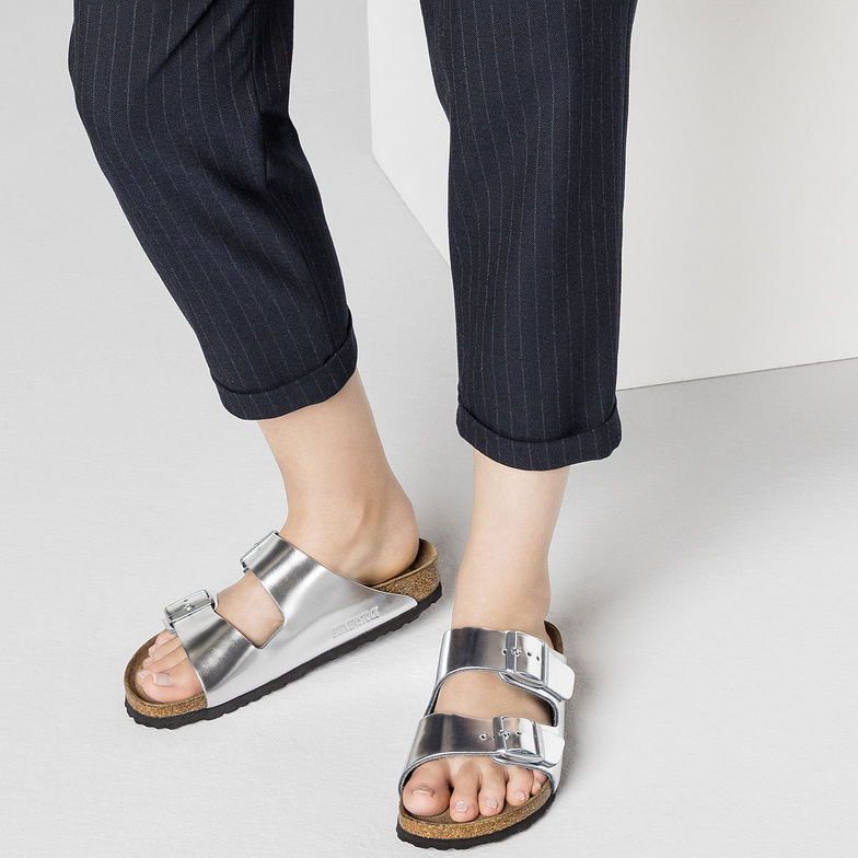 birkenstock arizona soft footbed silver metallic