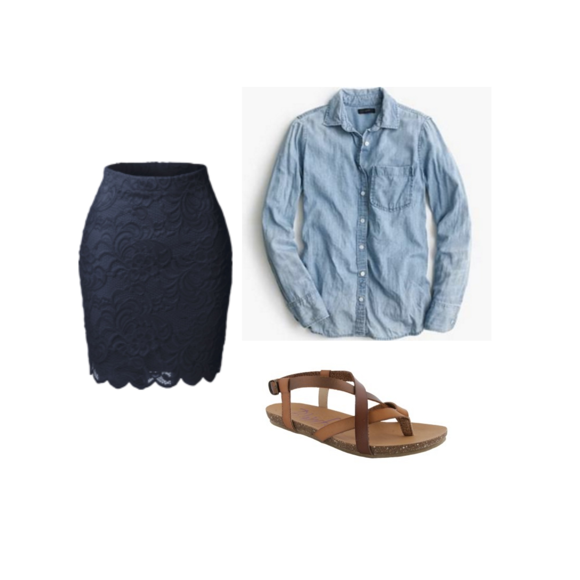 SKIRT + DENIM + SANDALS