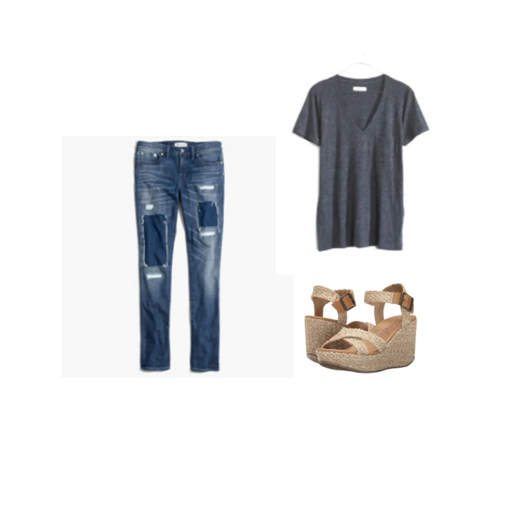 BOYFRIEND JEANS + GREY TEE + WEDGE SANDALSB