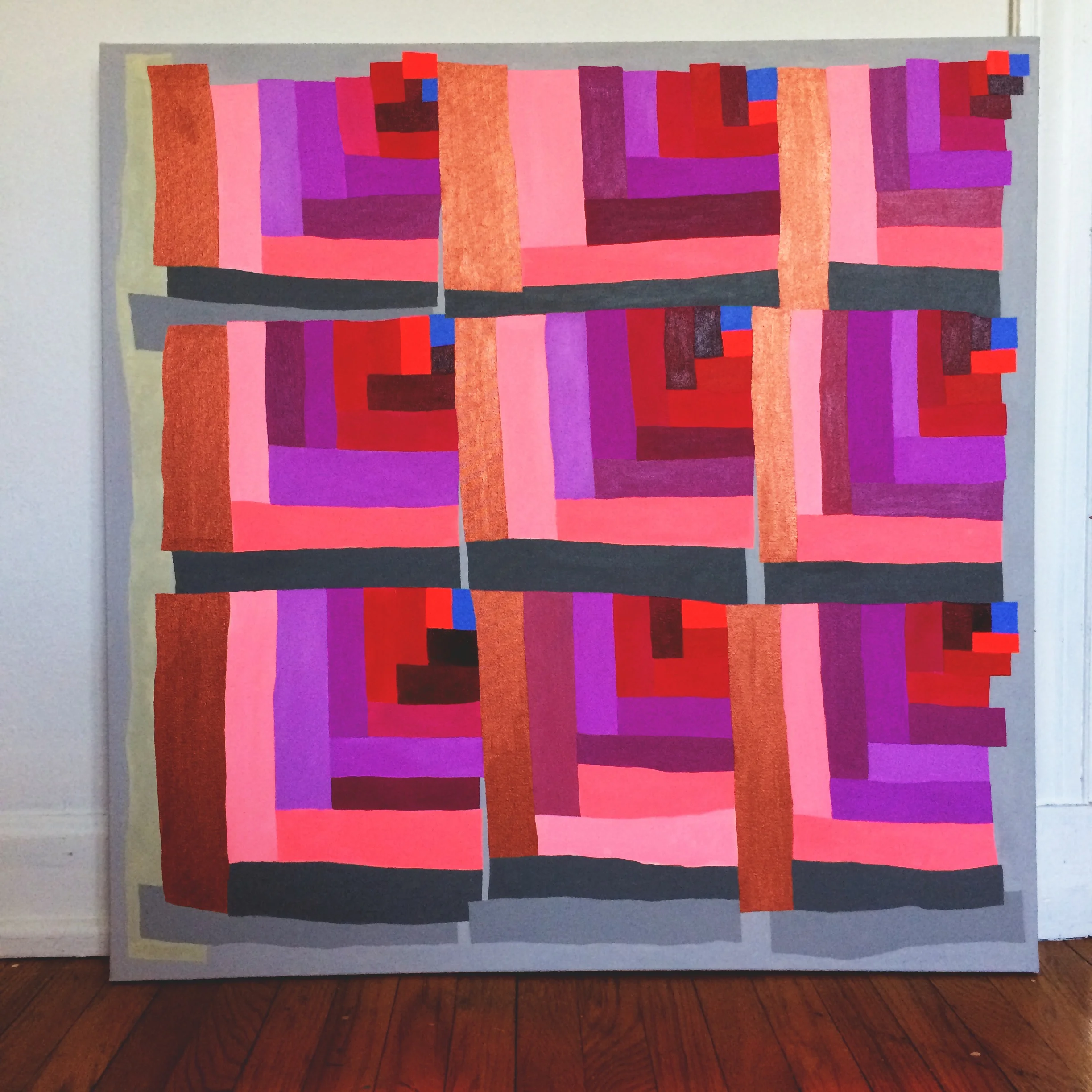   log cabin (peony); &nbsp;acrylic and graphite on canvas,&nbsp;36"x36" (sold) 