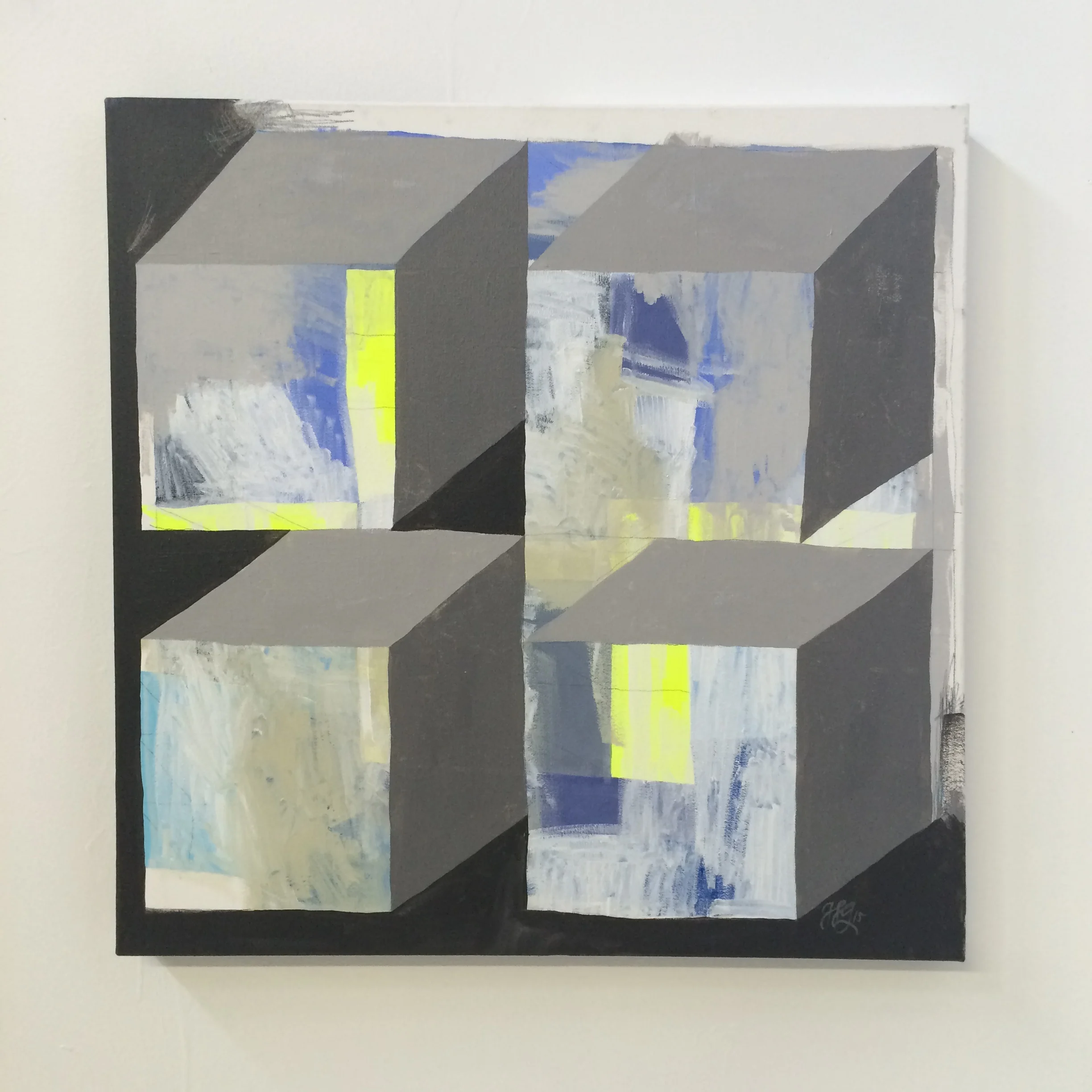   attic windows, all fog ; acrylic and graphite on canvas, 24"x24" (sold) 