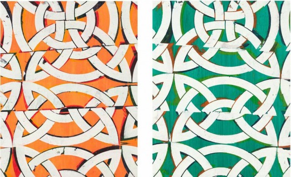Left: Patrimony, oil and acrylic on panel, 23 x 18″ 2012 Right: Rein I, oil and acrylic on panel, 23 x 18″ 2012