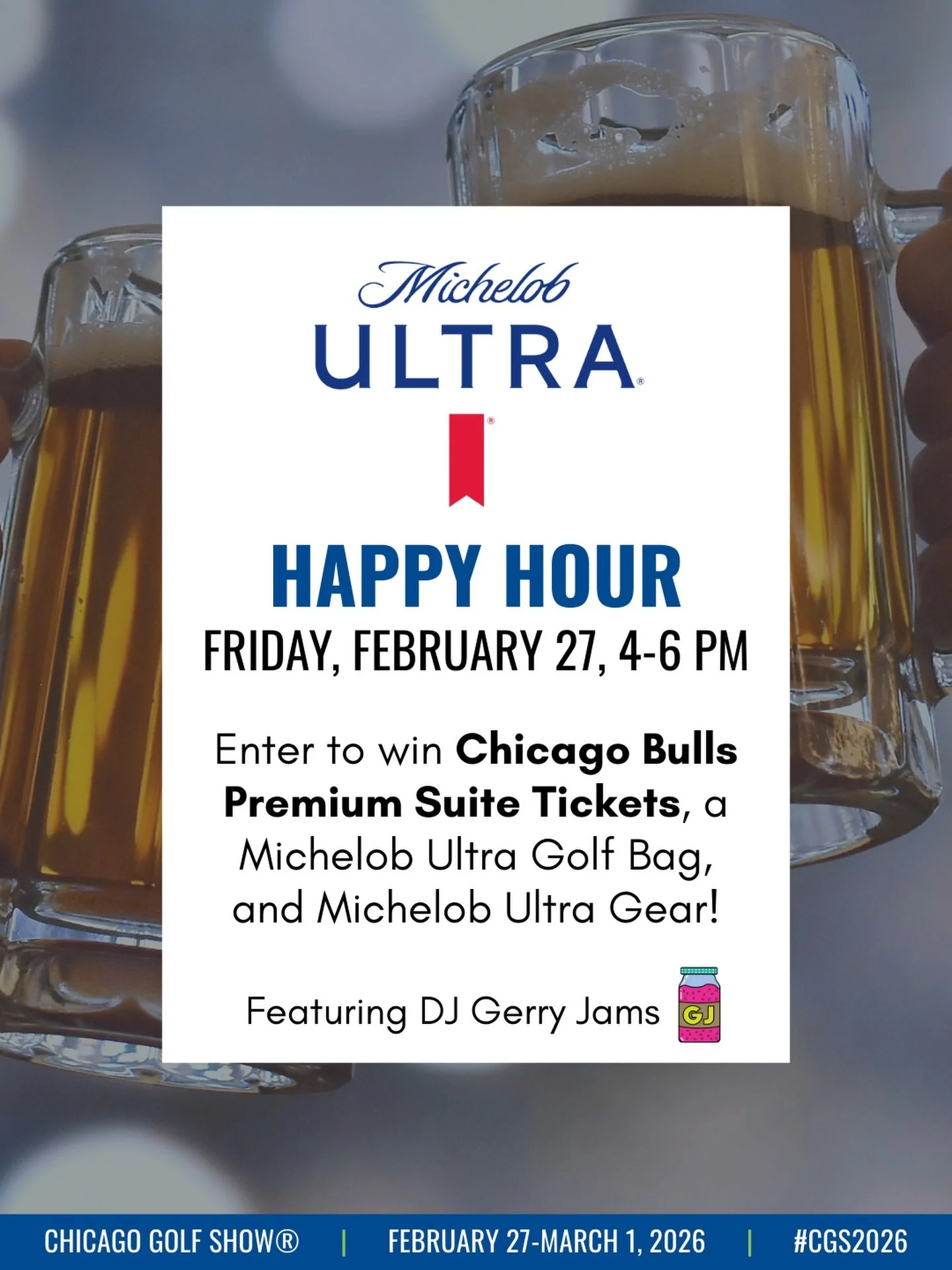 Kickstart your weekend with us at the @michelobultra Happy Hour 🍻, THIS FRIDAY from 4-6 PM. Stop by the Main Stage Bar to enter for a chance to win:

⭐️ 2 Premium Suite Tickets for the Bulls vs Cavaliers on 3/19 at the United Center
⭐️ Michelob Ultr