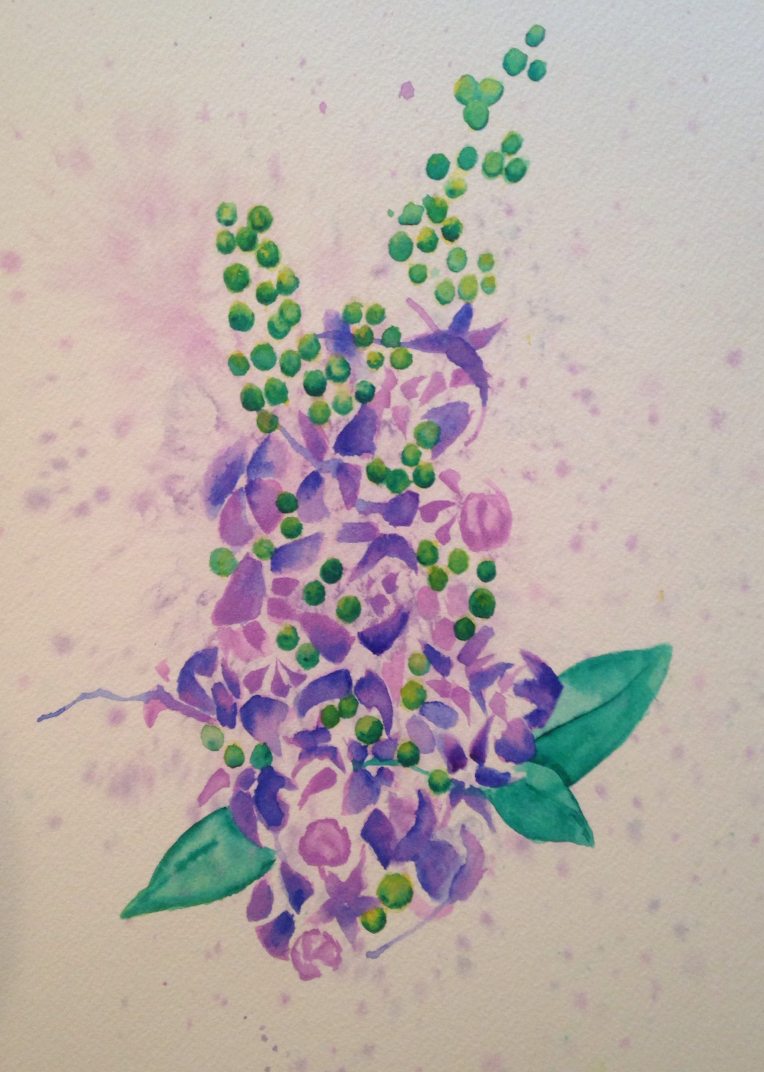 Burning Oak's Flowering Tree salt scrubbed water color on cold press paper 8" x 10" $275