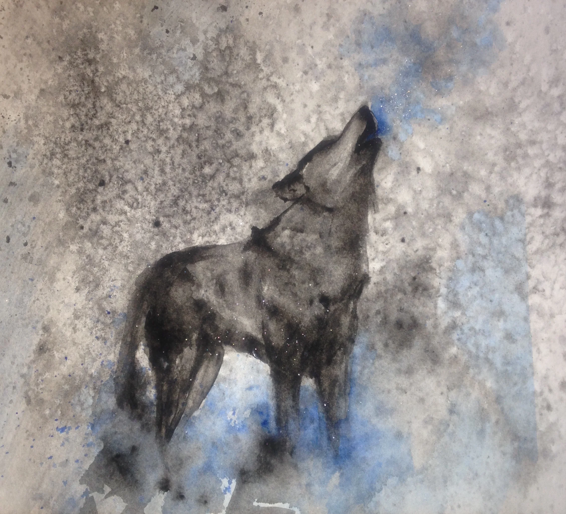 Gray Wolf Howling at the Moon