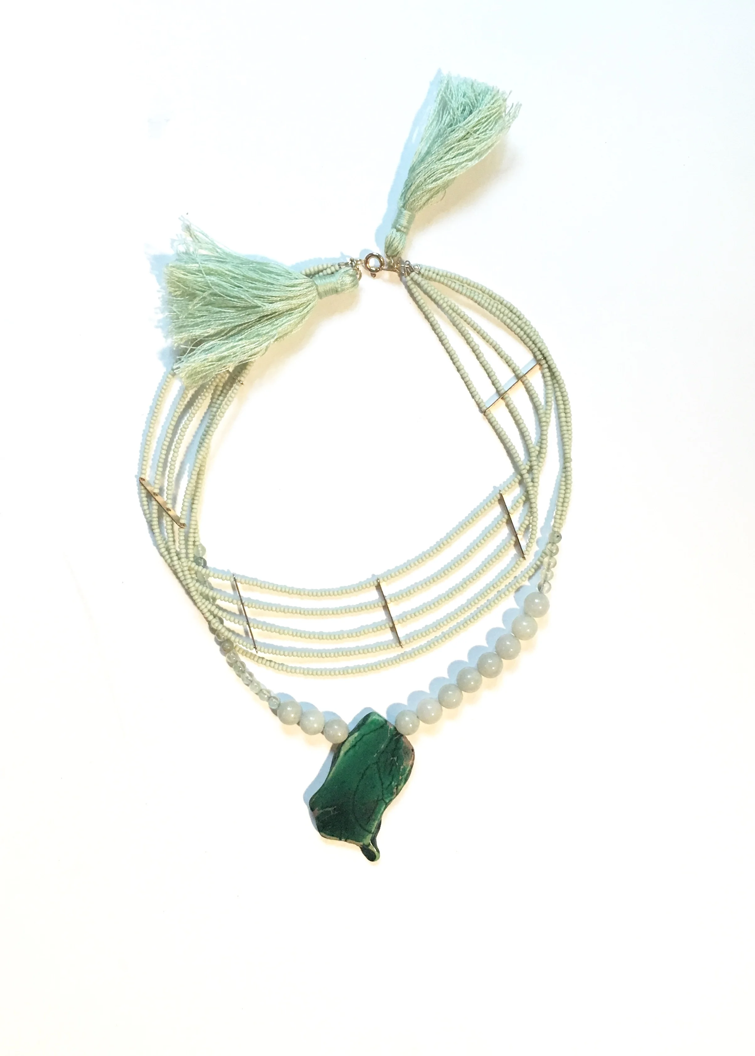 The Mayan Connection - SOLD 14” Collar Necklace Jade, Prehnite, Feldspar $275
