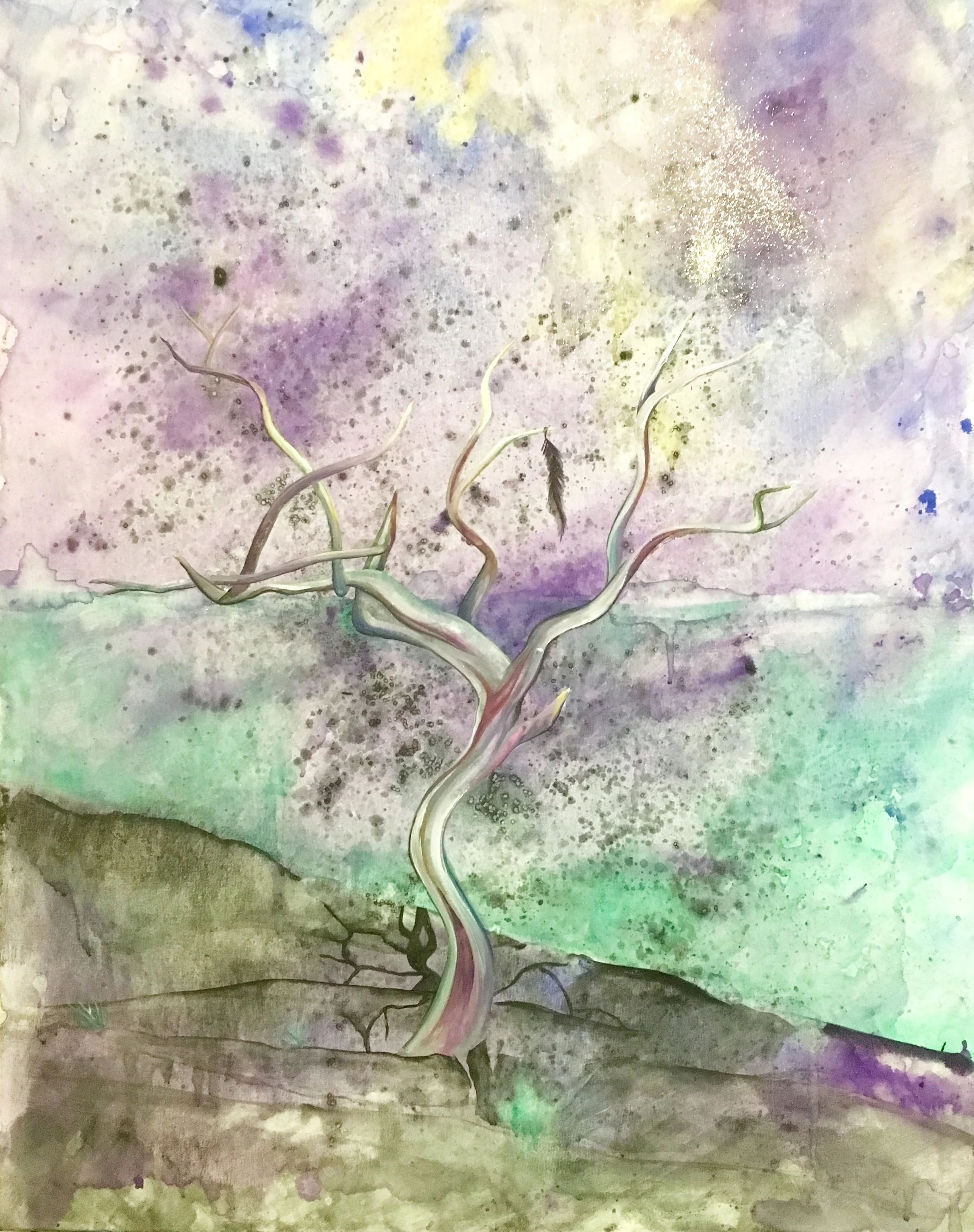 Enchanted Summit Salt scrubbed watercolor on canvas