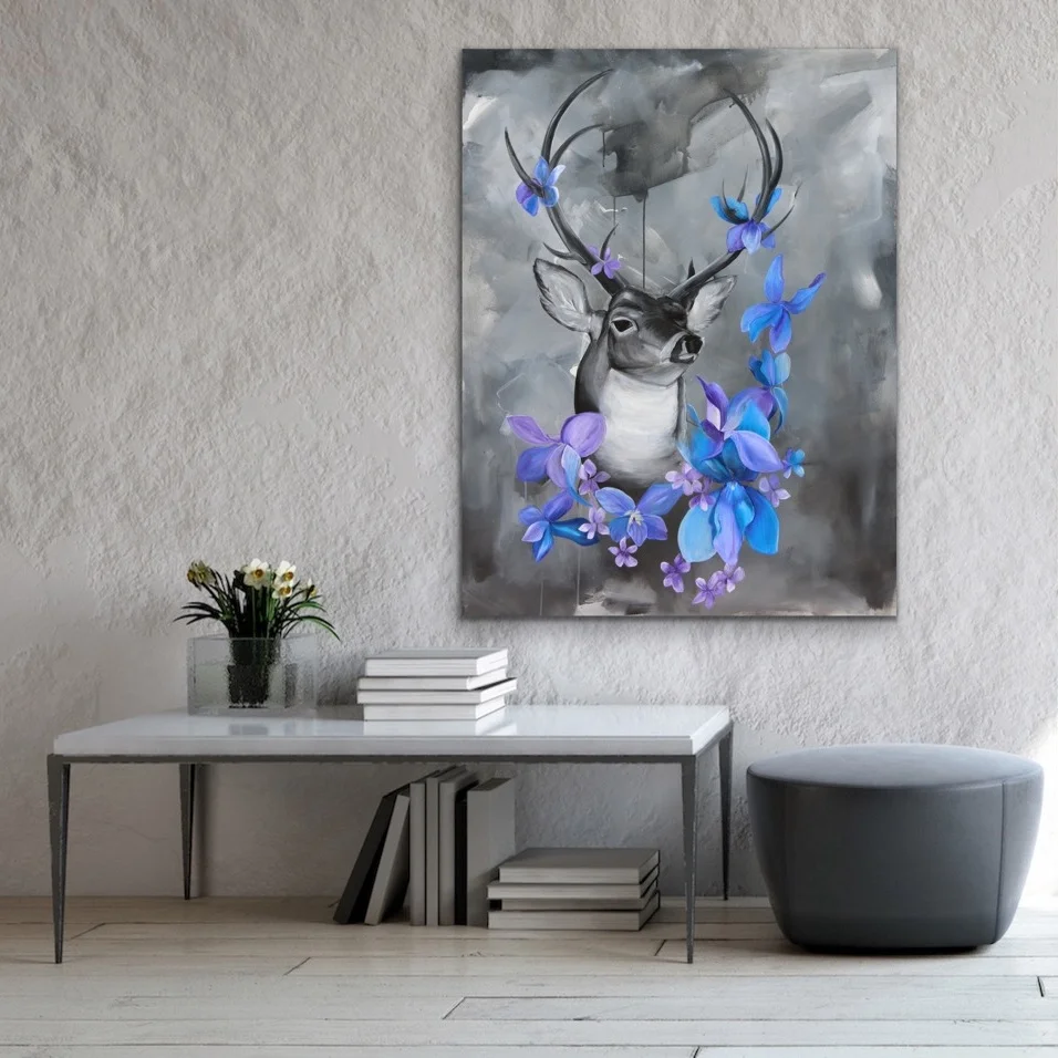 Six Point Buck with Wildflowers