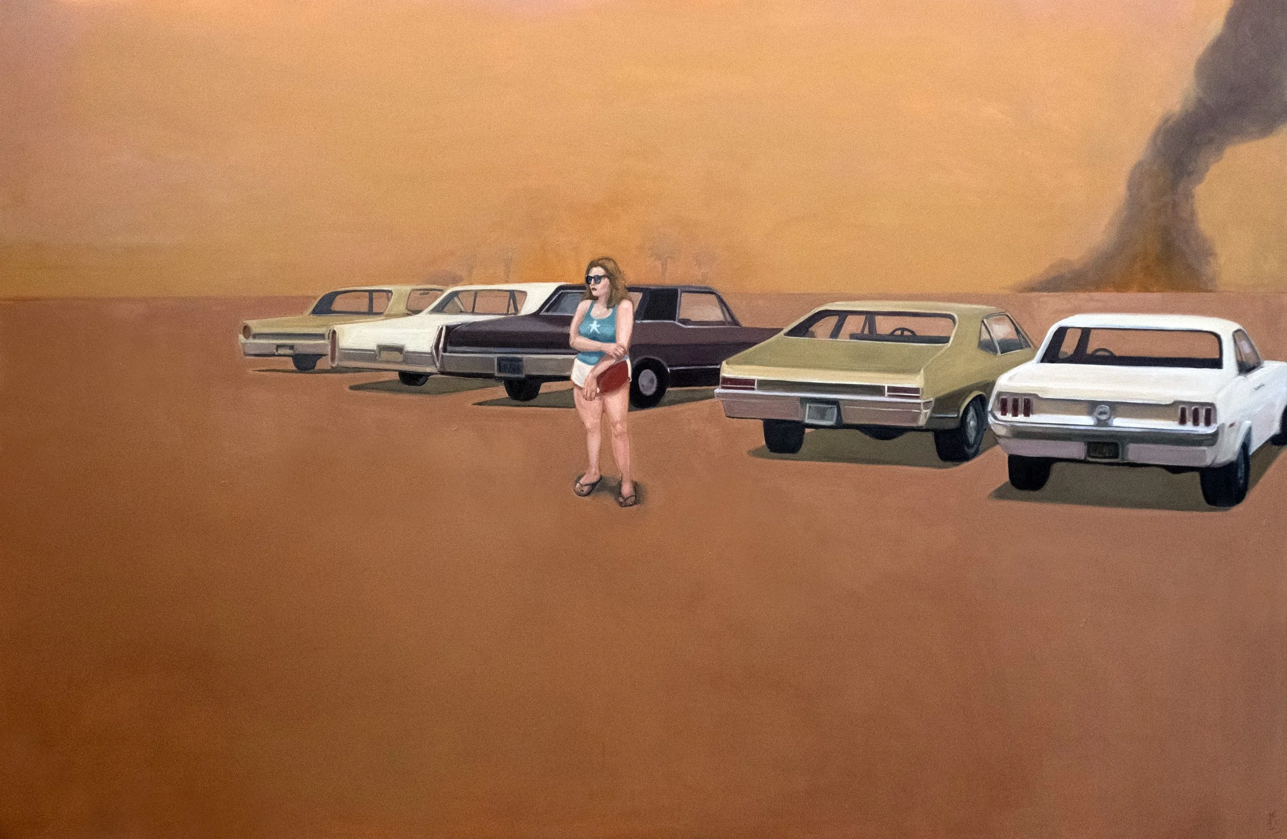 A WOMAN AND 5 CARS 72x48"