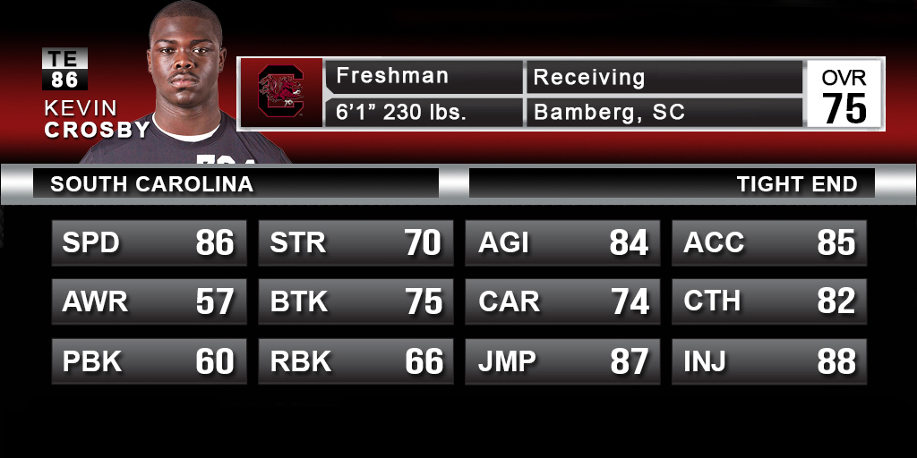 The first freshman to make the condensed video game roster. KC might be a couple years away from contributing with the current logjam of talent, but who knows? You may even slide him into the vacant FB position once Connor McLaurin's spot is filled by a walk-on you didn't recruit.