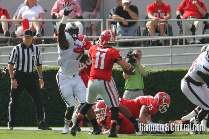 Staff Photo by C.J. Driggers: Jadeveon Clowney and the Gamecocks fell to Georgia by a score of 41-37 in Athens.
