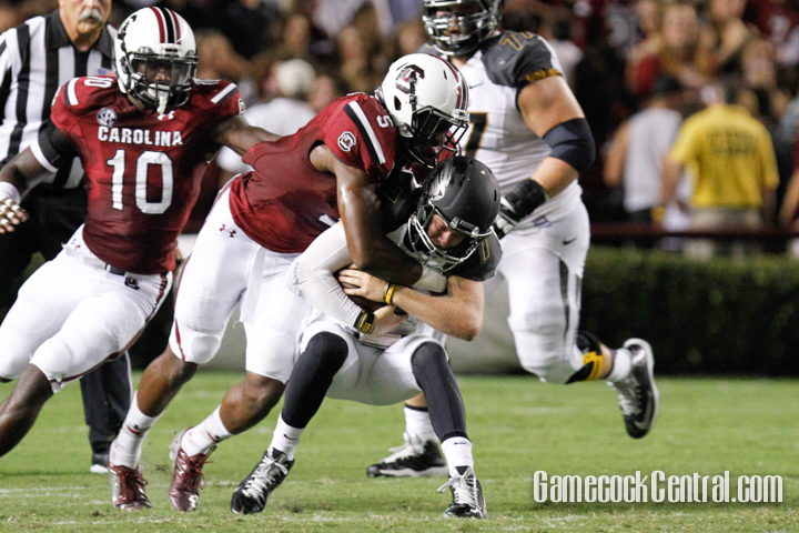 Staff Photo by C.J. Driggers: Darius English had one of South Carolina's two sacks against Missouri. 