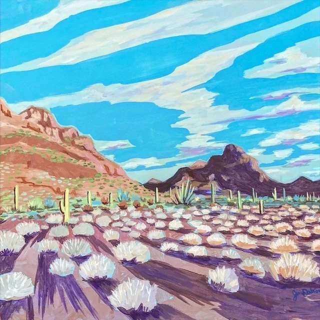 Desert Sage with Long Shadows / Acrylic on primed paper