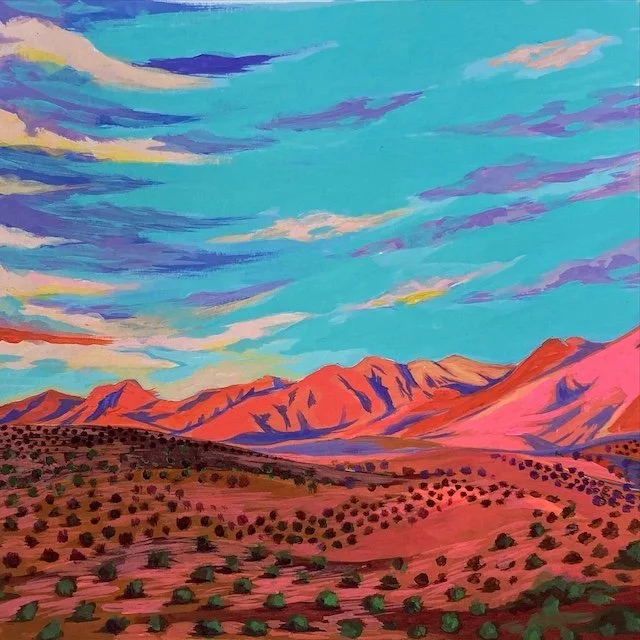 Franklin Mountains at Sunset, West Texas / Acrylic on primed paper