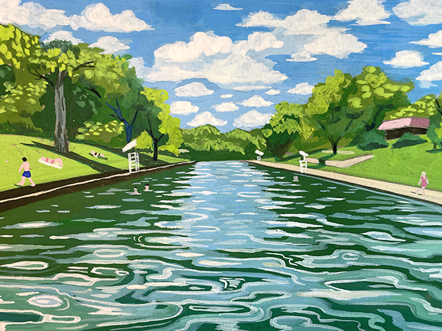 Springtime at Barton Springs / Gouache on paper