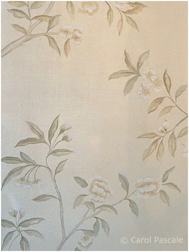 Hand painted chinoiserie powder room with gilded ceiling