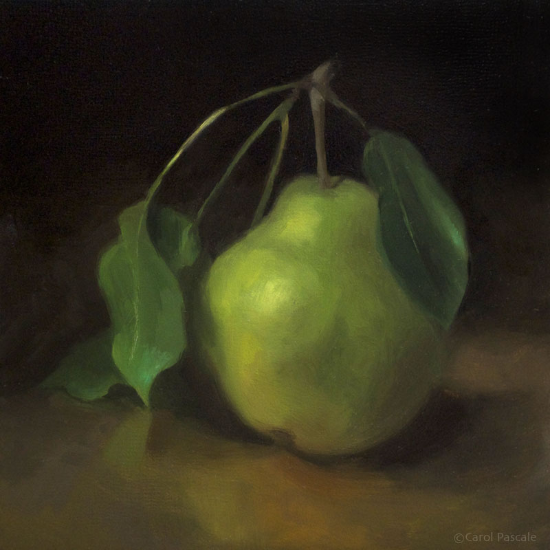 Pear with Leaves - Original Alla Prima Oil Painting