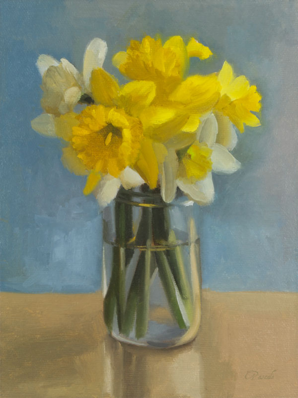 Spring Daffodils in a Glass Jar - Original Oil Painting