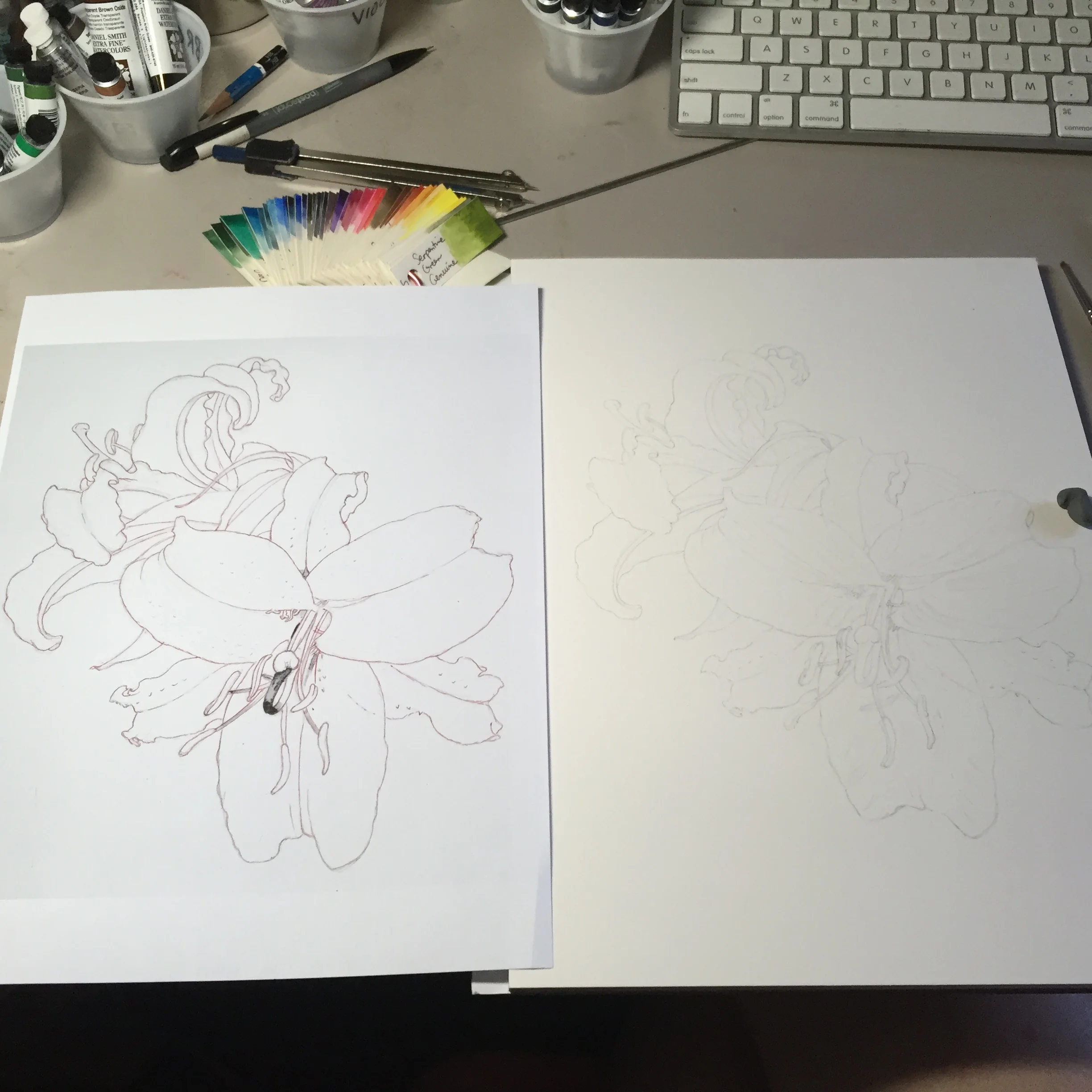 Sketch transferred to watercolor paper