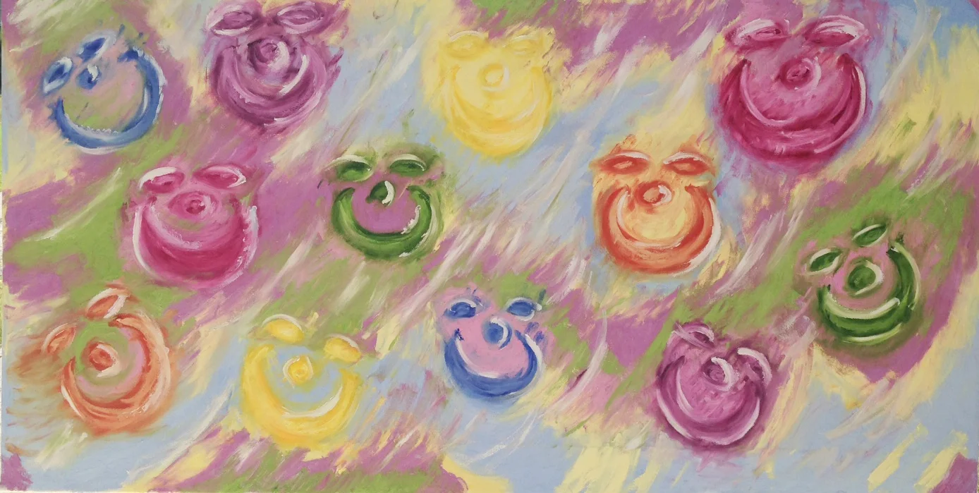 Happy Face Abstract 3 Medium: Oil on Canvas Ex: 72 in x 36 in $4,000.00