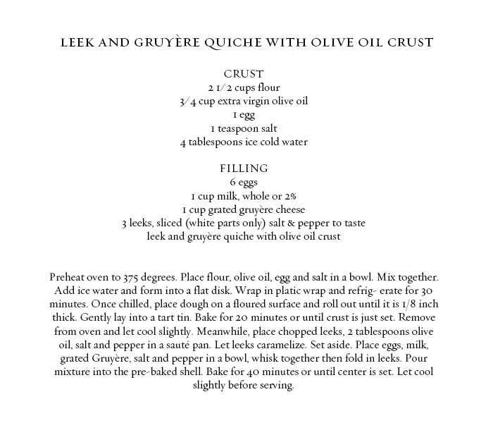 ROSE & IVY JOURNAL WINTER 2015 ISSUE NO 02 LEEK & GRUYERE QUICHE