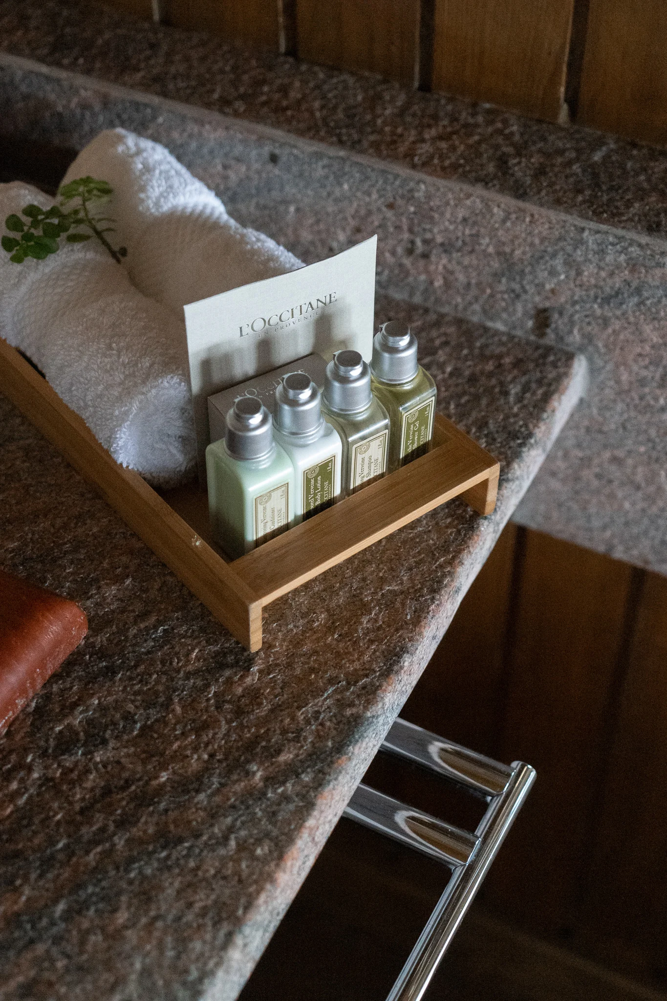 The rooms are stocked with amenities from L’Occitane.