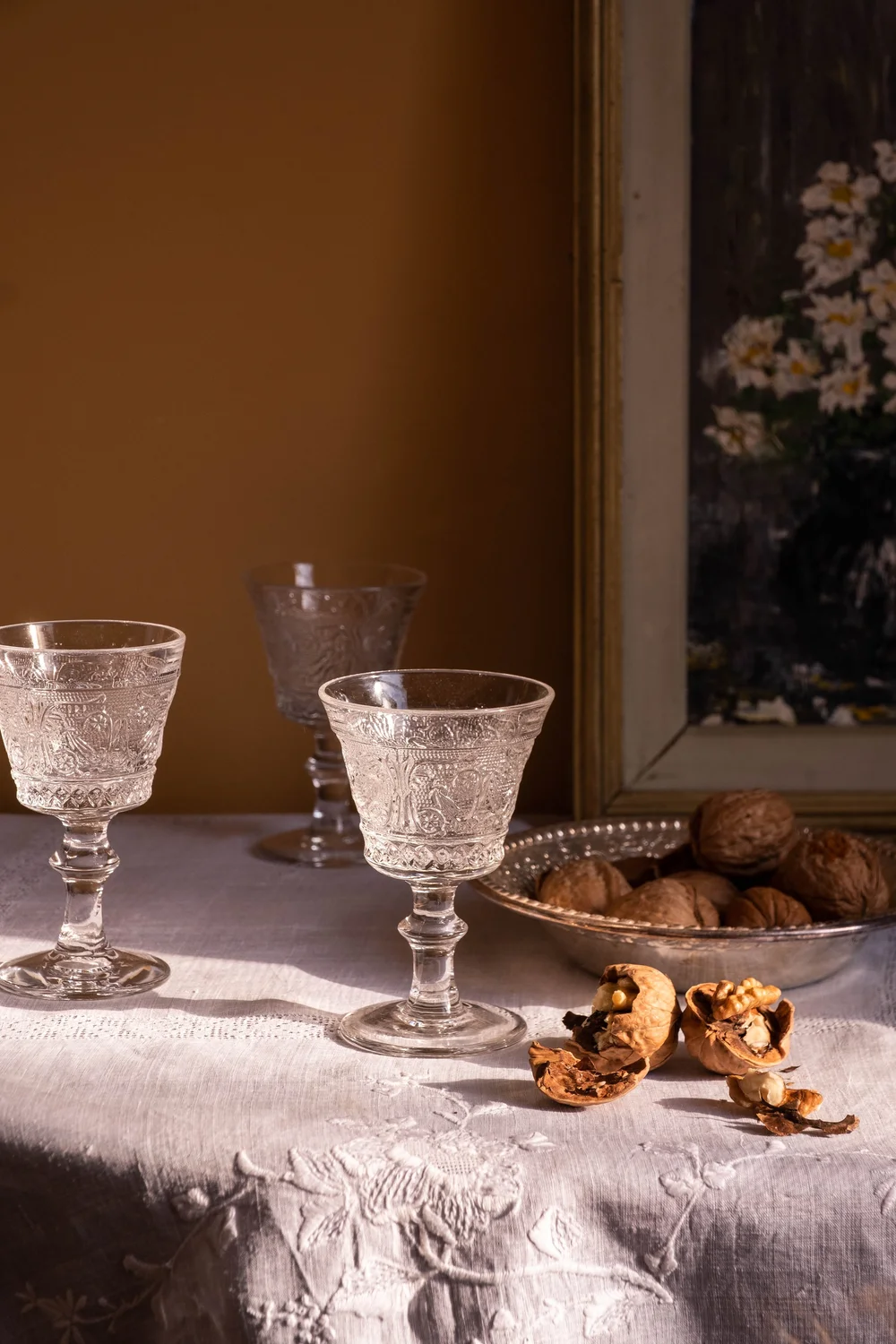 Vintage Etched Drinking Glass  Rose & Ivy