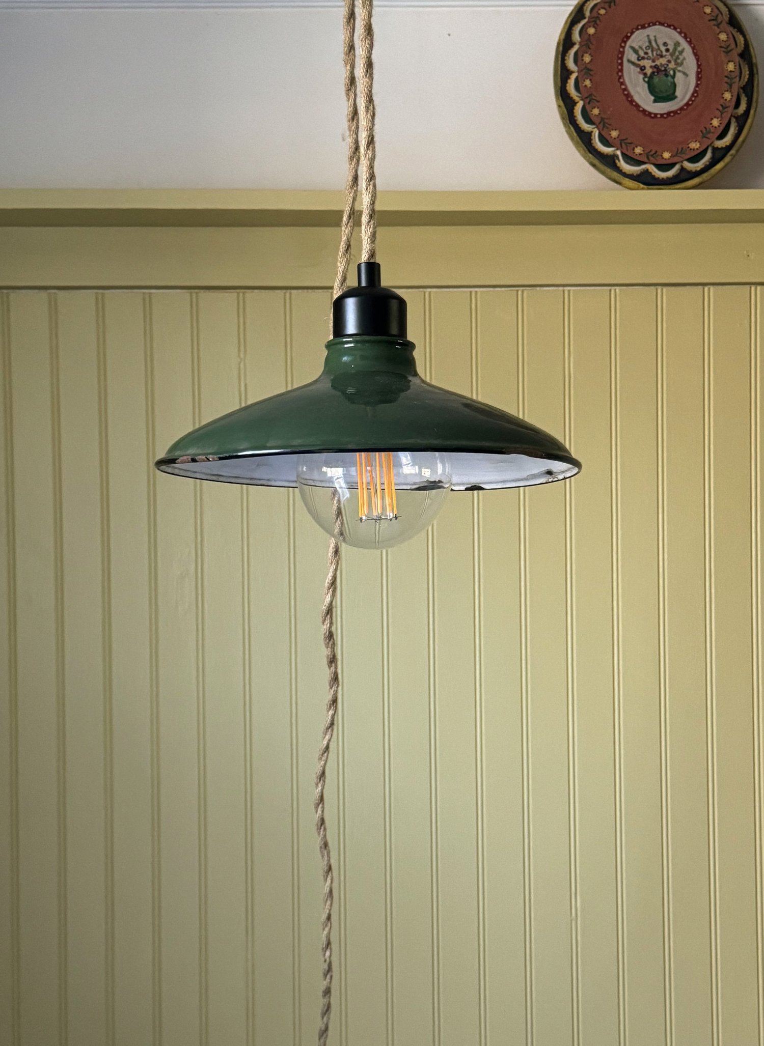 Dark Green Enameled Pendant Light — Rose Ivy