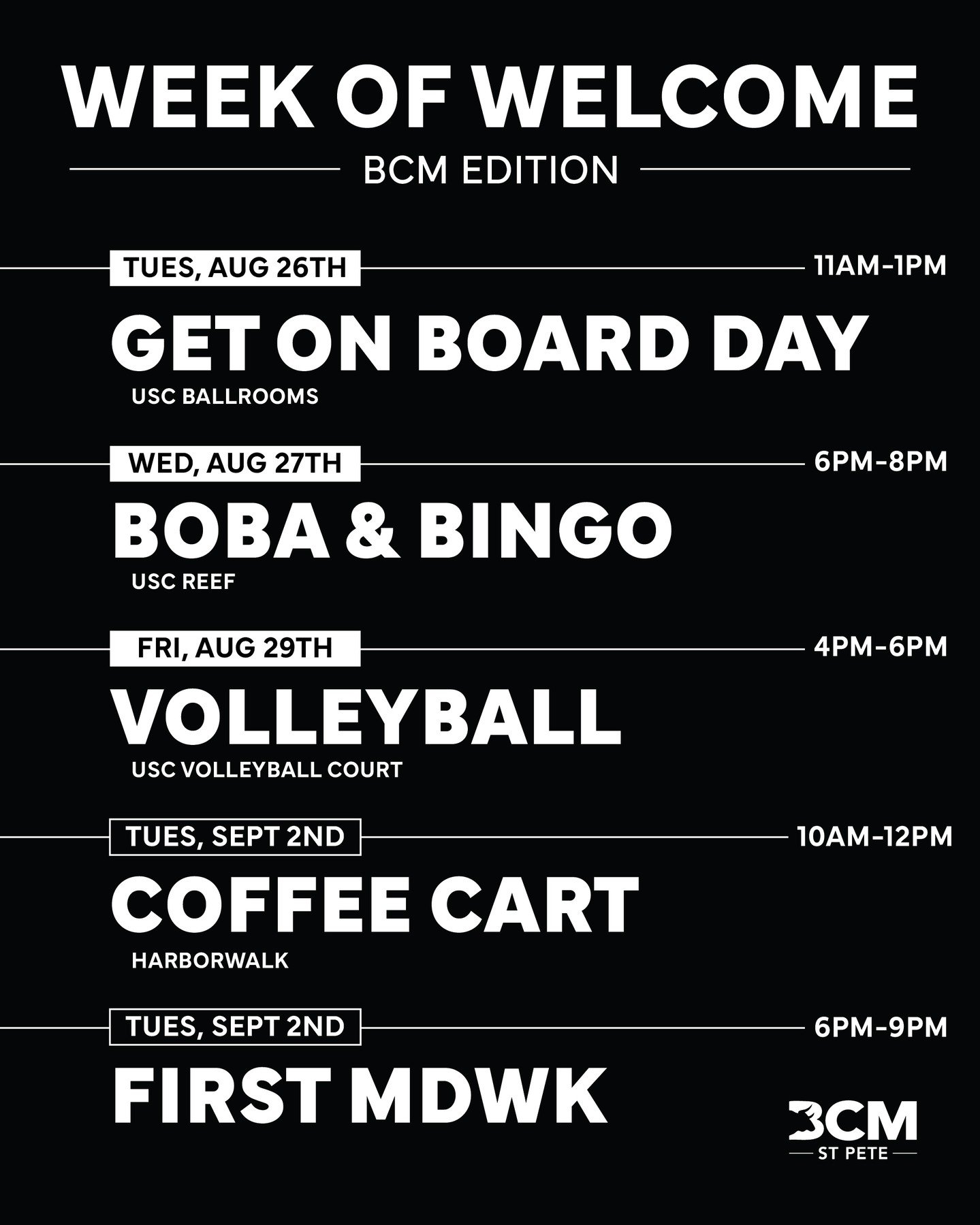 School is right around the corner, and BCM has some events prepared 👀

We can't wait to see you guys back on campus ❤️