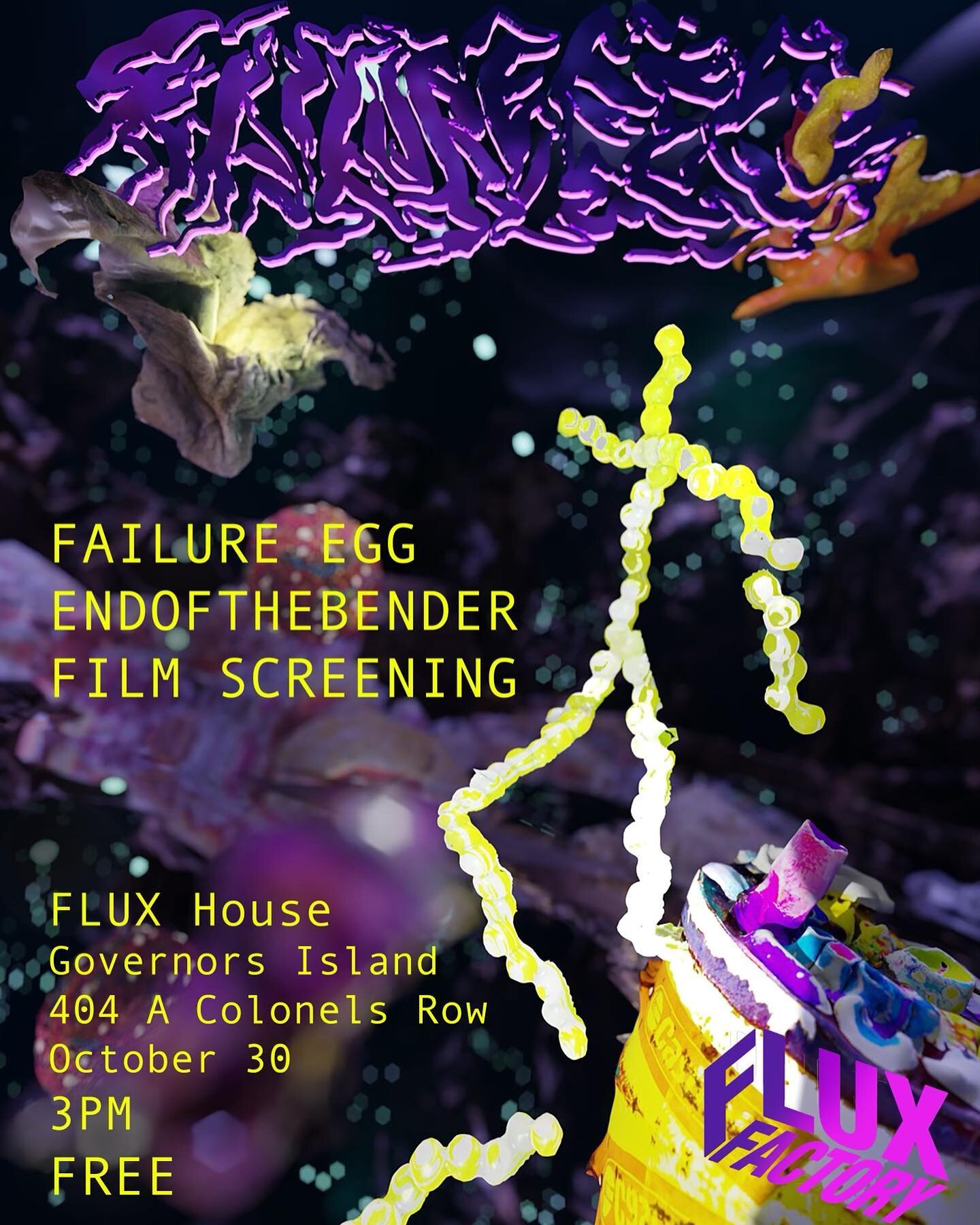 FAILURE EGG FILM SCREENING ON GOVERNORS ISLAND 🥚⏲
come see the fruits of our residency labor on October 30th 💜💜
very grateful to my amazing collaborators @frepykinz14 and @jemila_macewan (slides 2, 3, 7) 
so proud of our collab 💜💜💜
see y&rsquo;