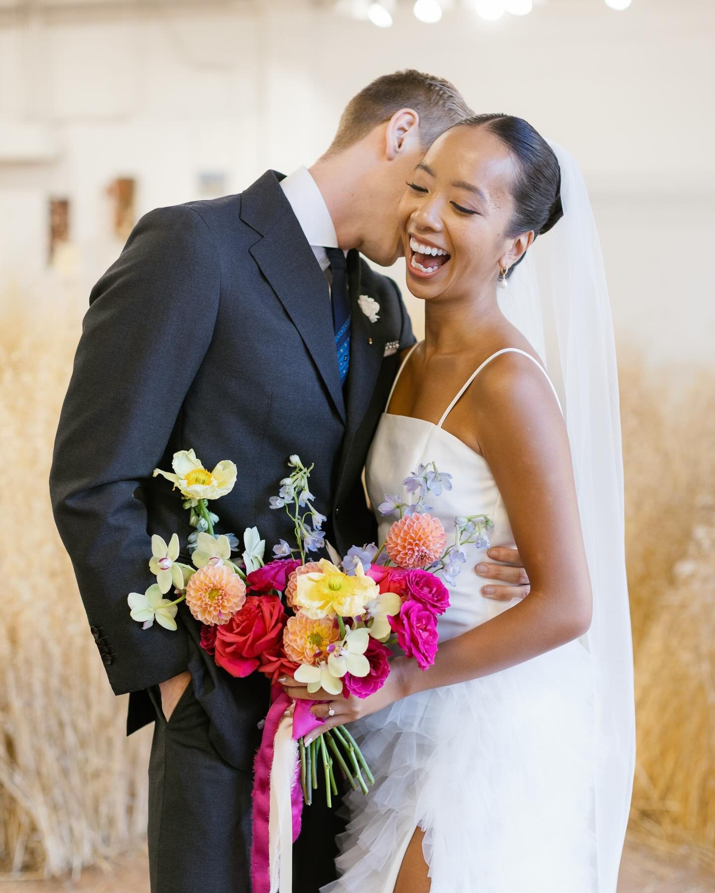 A First Look for the books: pleasant surprise, hugs, a twirl and awe, all in the middle of a museum exhibit! This dress was everything, Caitlin: ruffles, that SLIT, that bodice! 😍 Ayyy!

Photographer: @evelynmolinaphoto 
Venue: @breadandsalt_sandieg