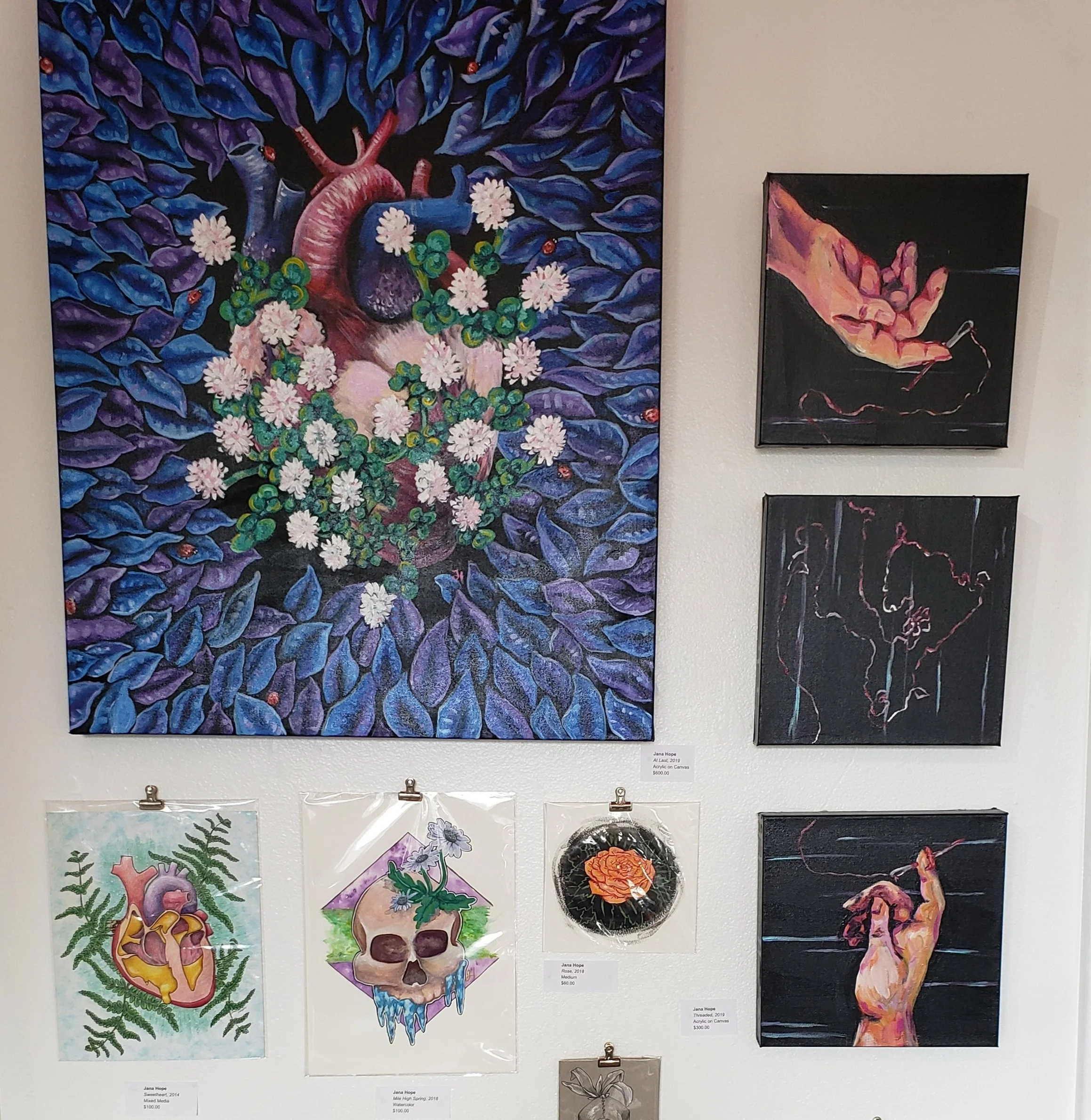 “At Last” and “Threaded” acrylic paintings