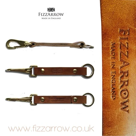  ©FizzArrow English Oak bark tanned leather slimline lanyard. Handmade embossed leather with British brass snap hook. 