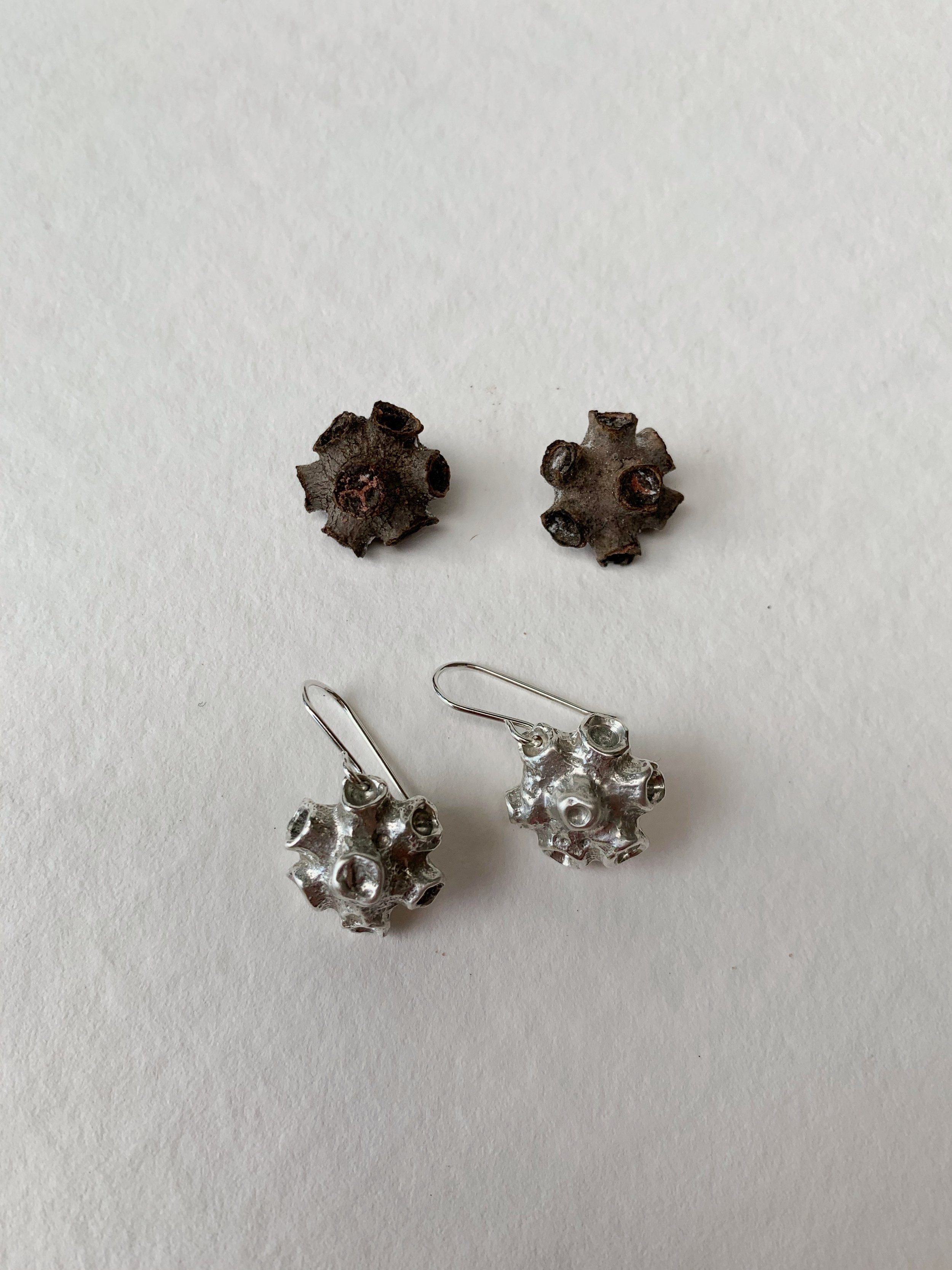 Jika jewellery custom bespoke recyceld sterling silver cast seedpods hook earrings one of a kind .jpeg