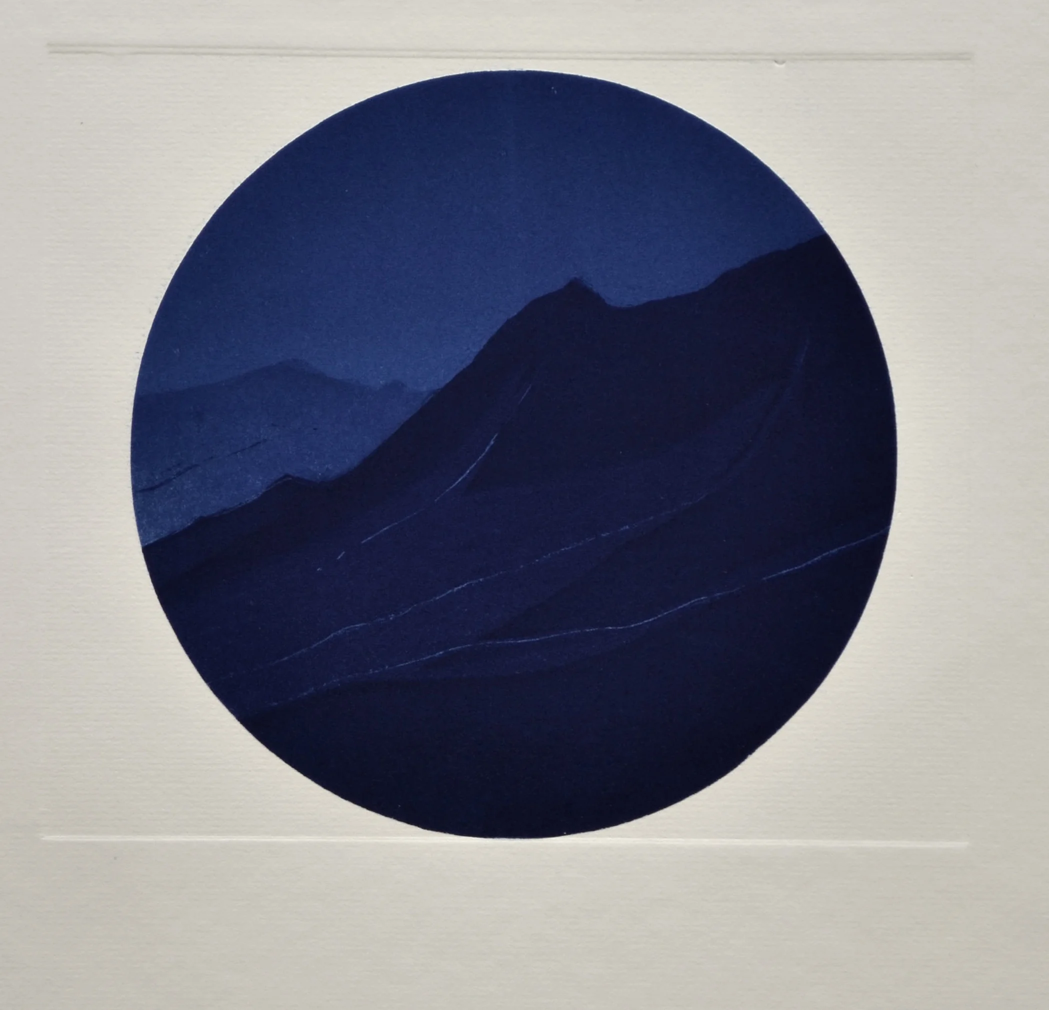   Tondo II (A Place on Earth),&nbsp; aquatint and relief roll, 9 inch diameter, 2014 