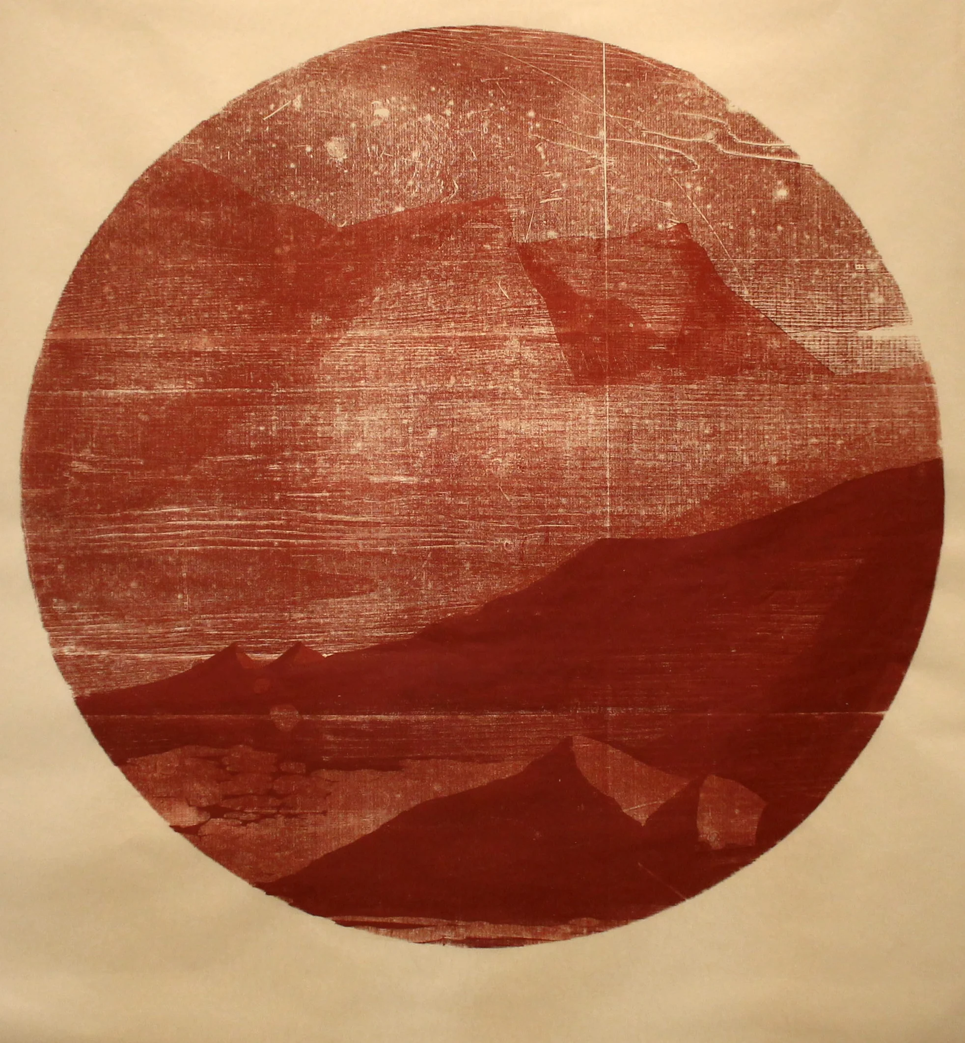   Tondo (Rock),&nbsp; woodblock print, 38 inch diameter, 2015 
