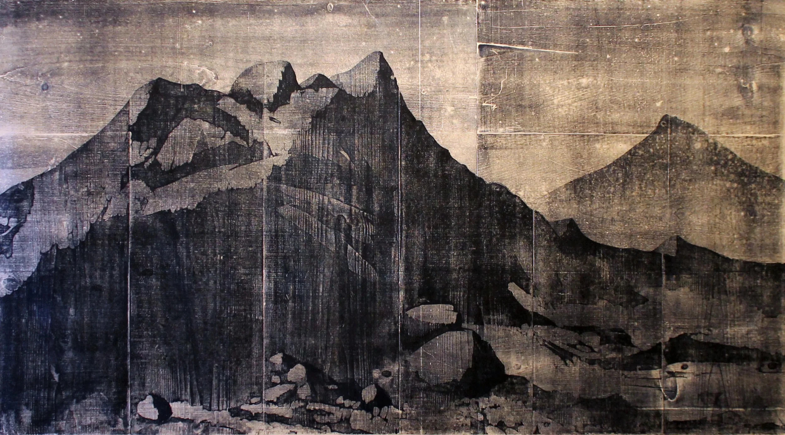A Place on Earth (Construction Debris), w oodblock print, 36 x 68 inches, 2015 