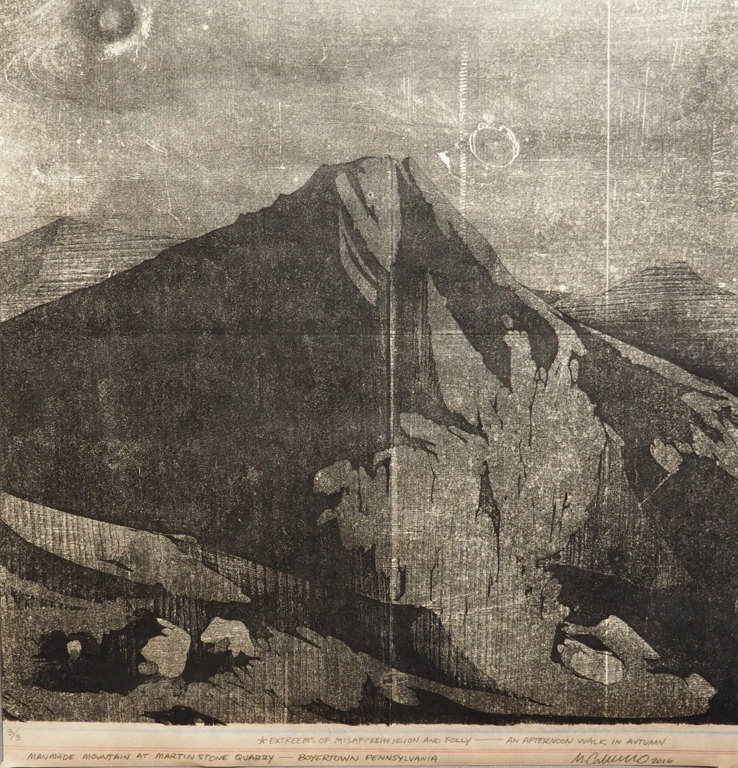 Man Made Mountain at Martin Stone Quarry, Woodblock Print, 23.5 x 20.5 inches. 2016