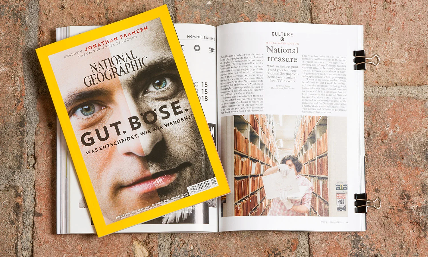 Magazintitel National Geographic, Januar 2018 und Bericht über National Geographic im Magazin Monocle No 109.