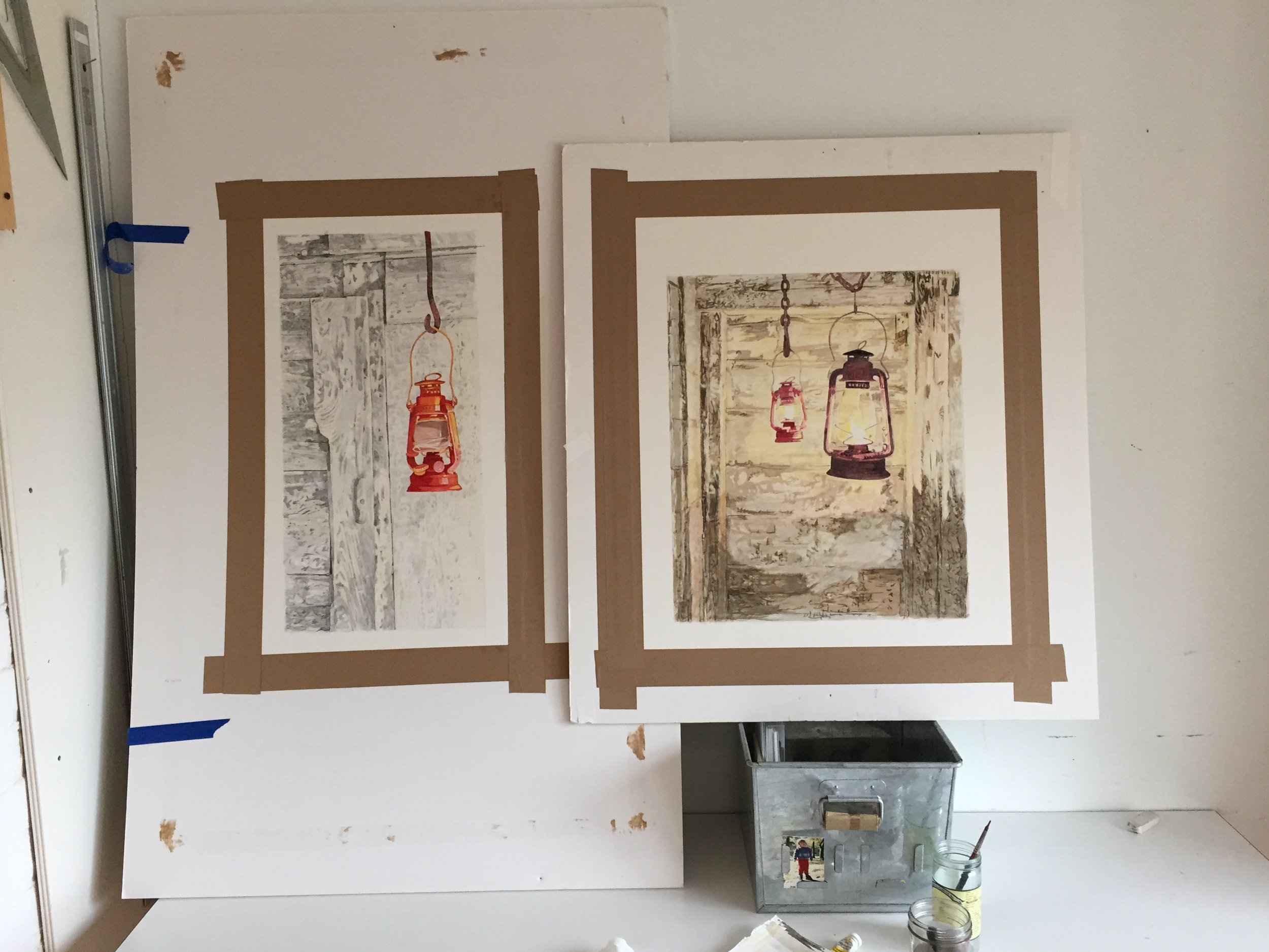Our barn lanterns, gouache on paper