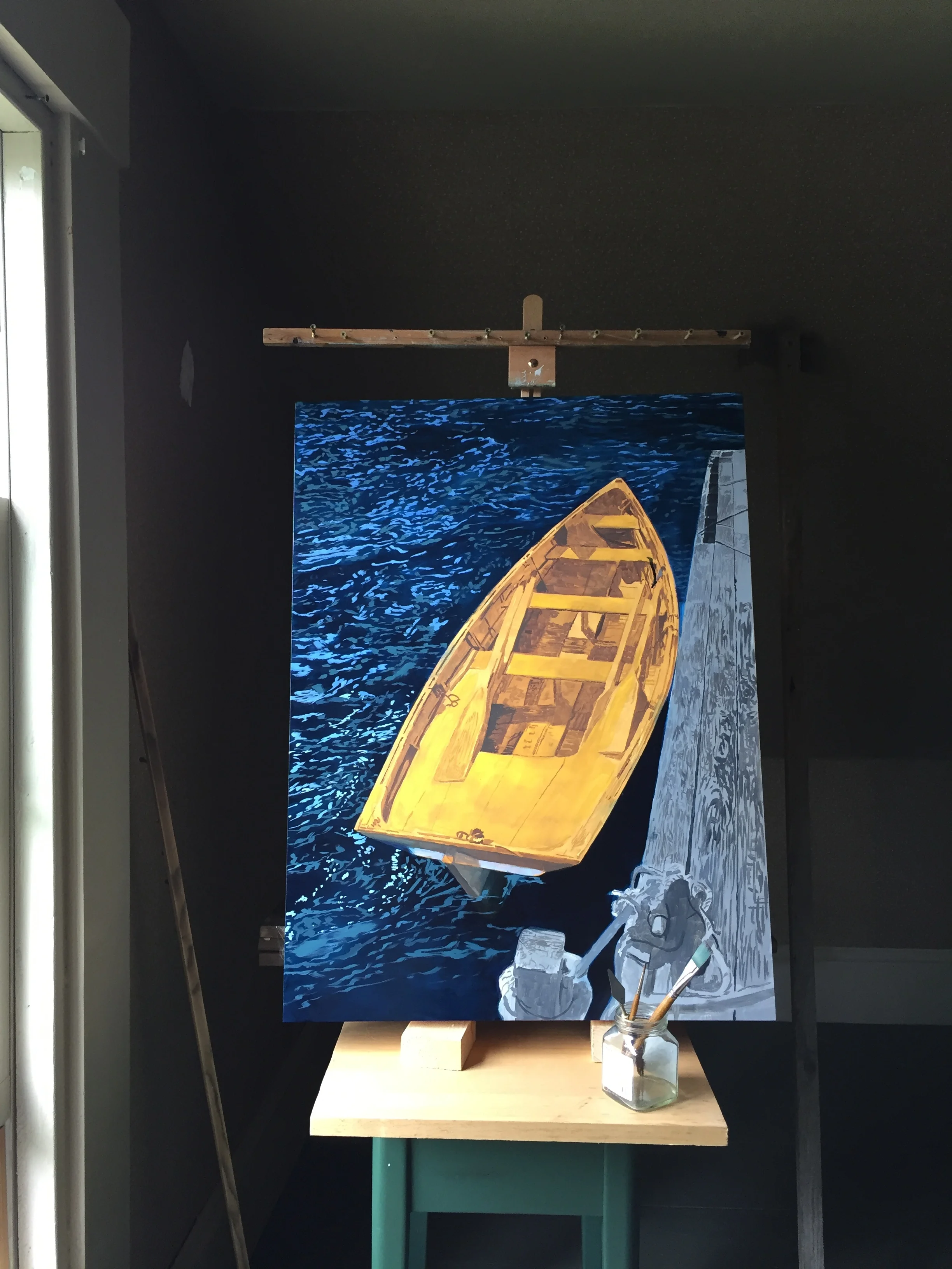 In progress, oil on panel