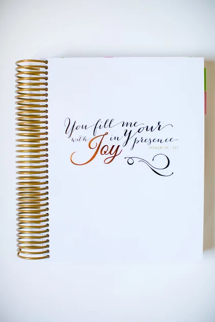 The outside cover. Simple and inviting for your quiet time. Psalm 16:11 "You fill me with Joy in Your presence."